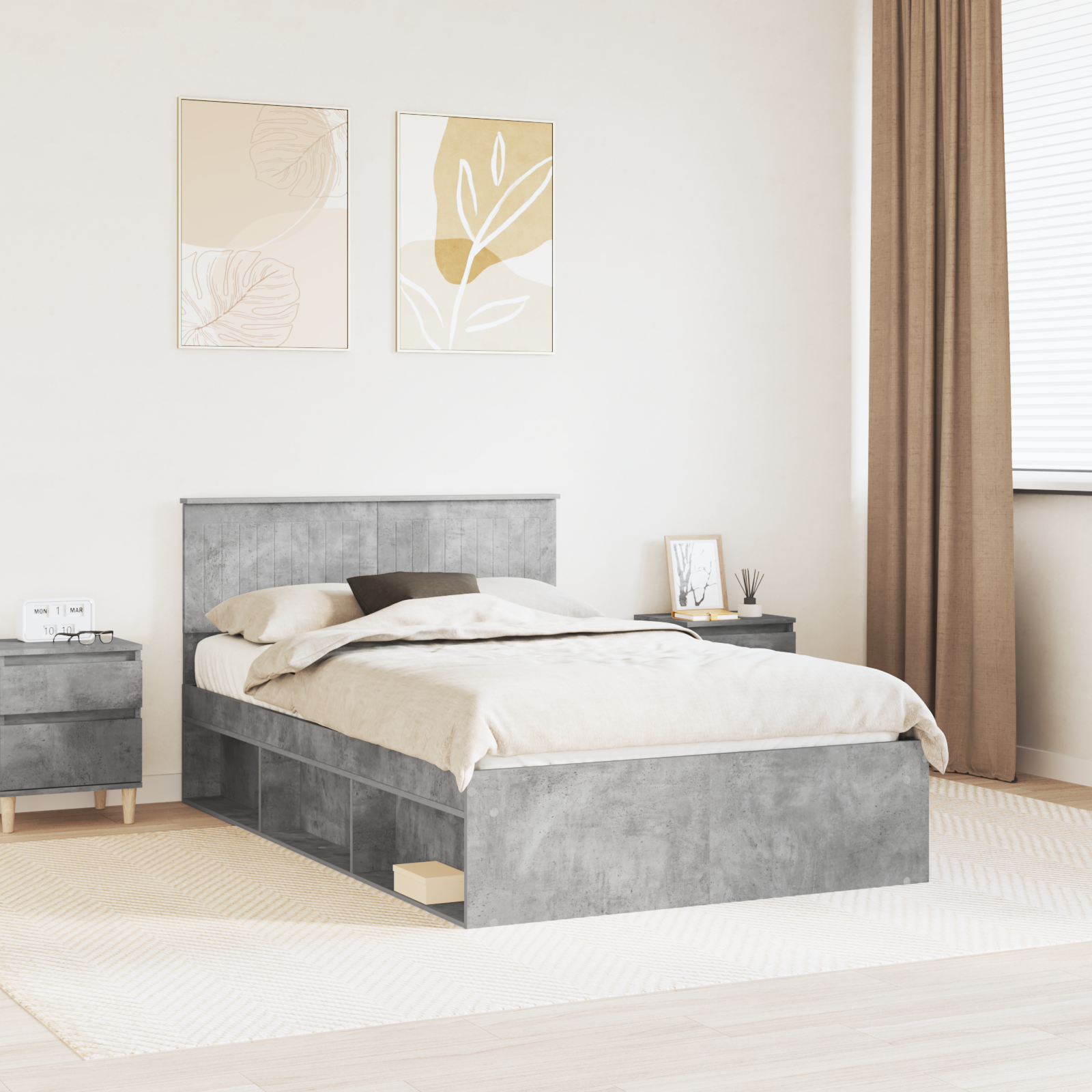 Sängram med huvudgavel Betong 120 x 190 cm Massiv furu