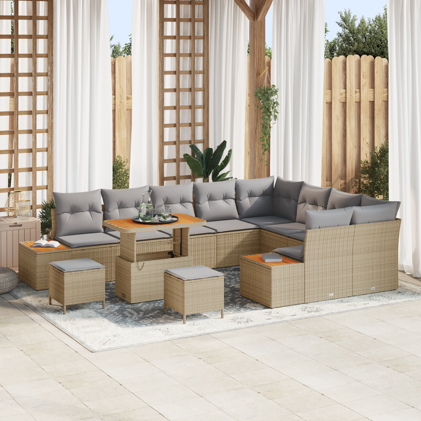 Trädgårdsoffset med kudde 12 pcs Beige och Ljusgrå