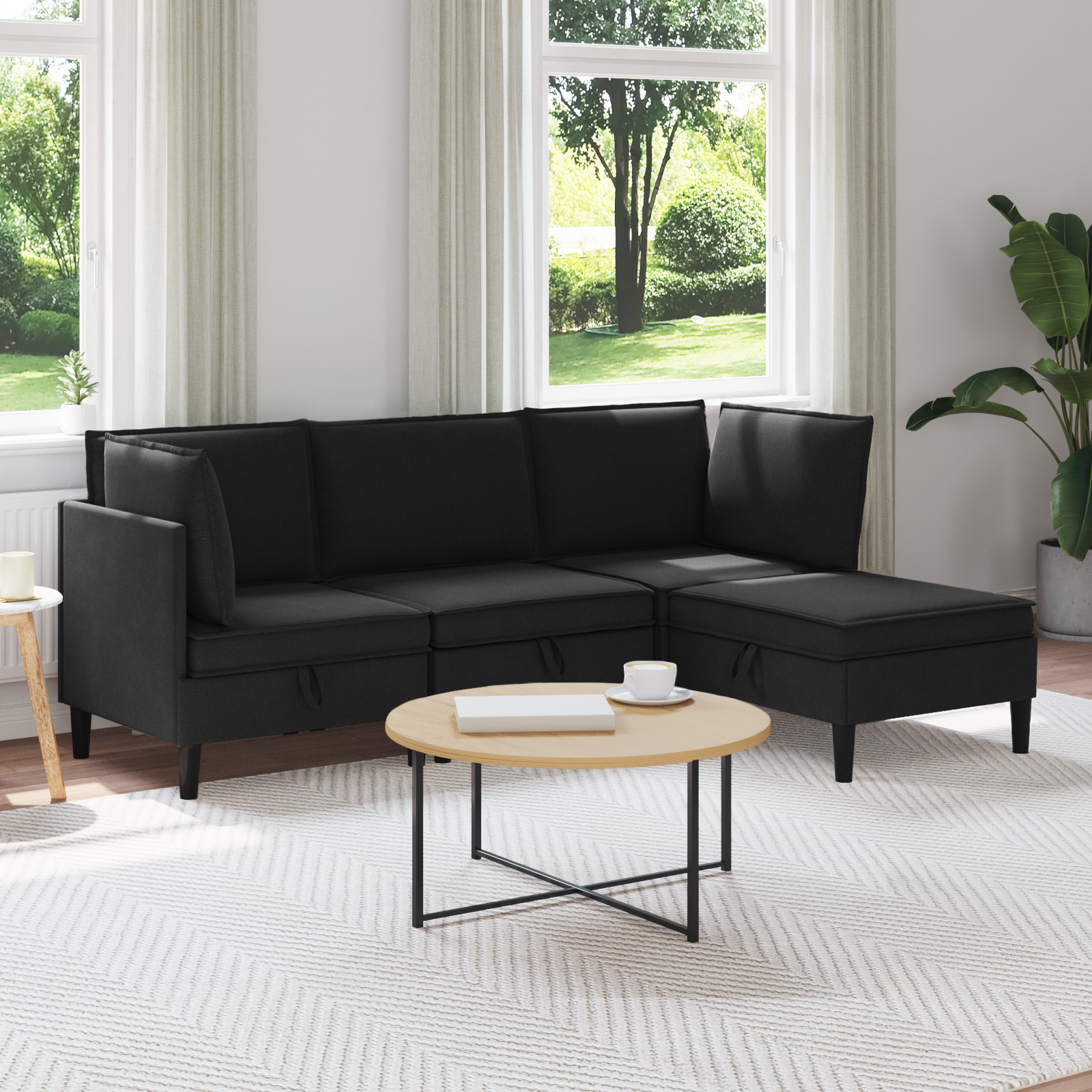 Möbelset för vardagsrummet 4 pcs Svart Tyg