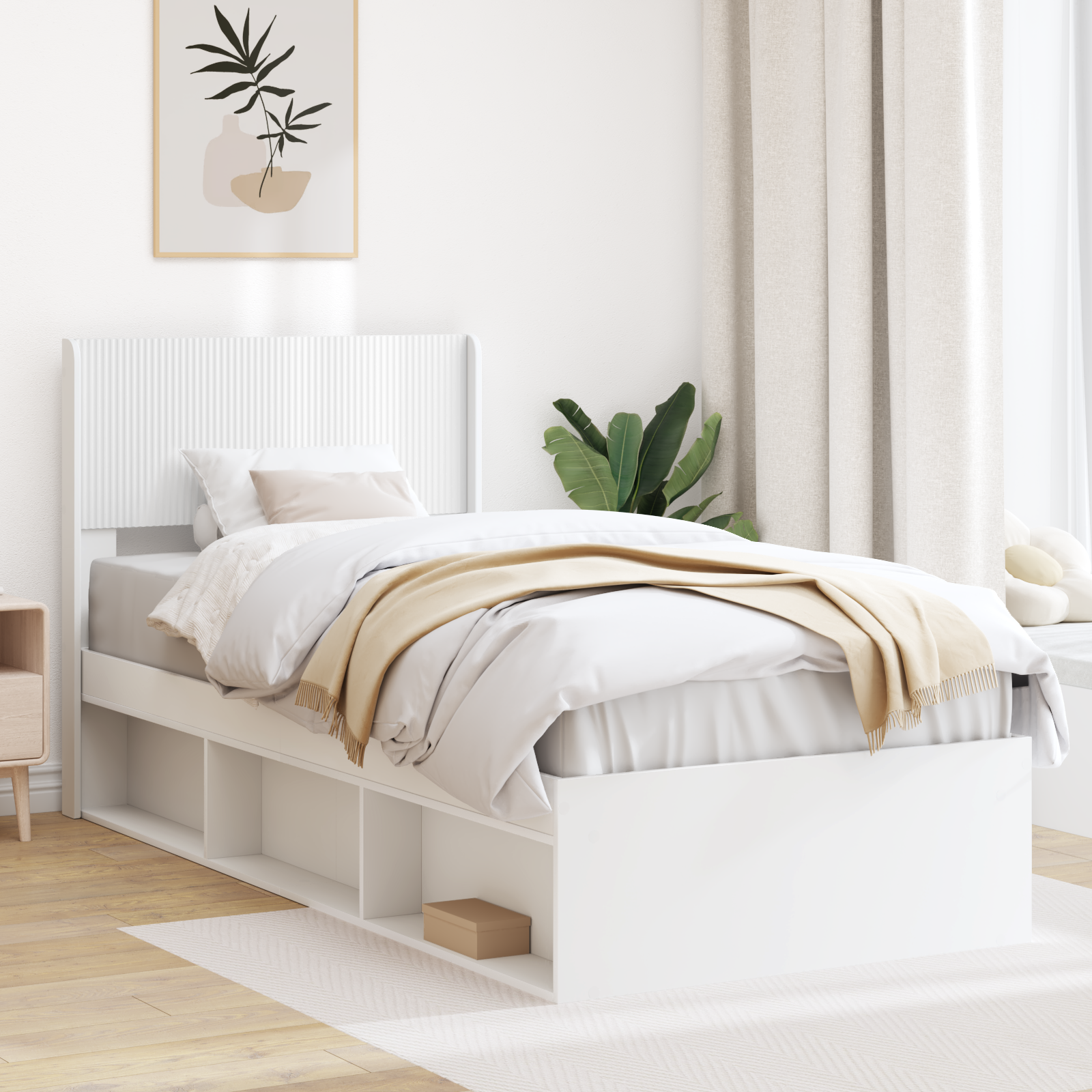 Sängram med förvaring och huvudgavel Vit 90 x 200 cm