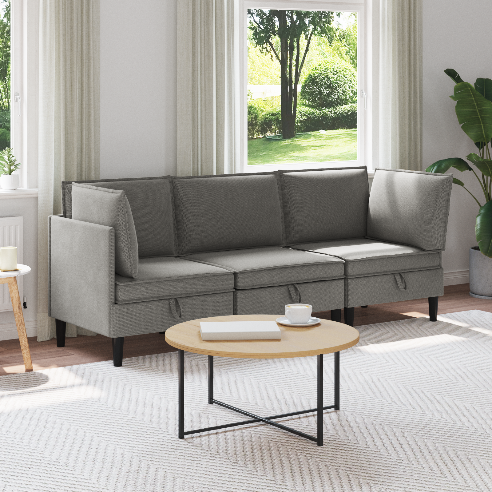 Möbelset för vardagsrummet 3 pcs Mörkgrå Tyg