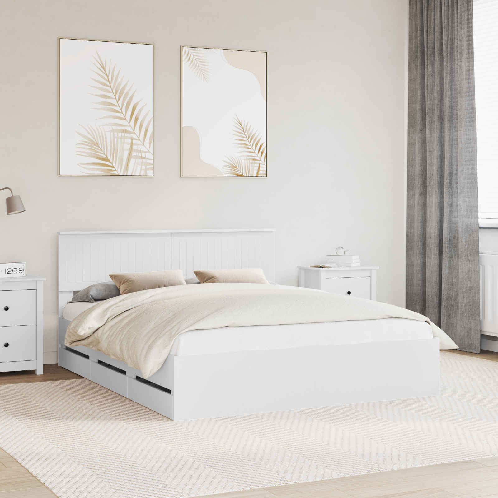 Sängram med låda med huvudgavel Vit 160 x 200 cm Ingenjörsträ