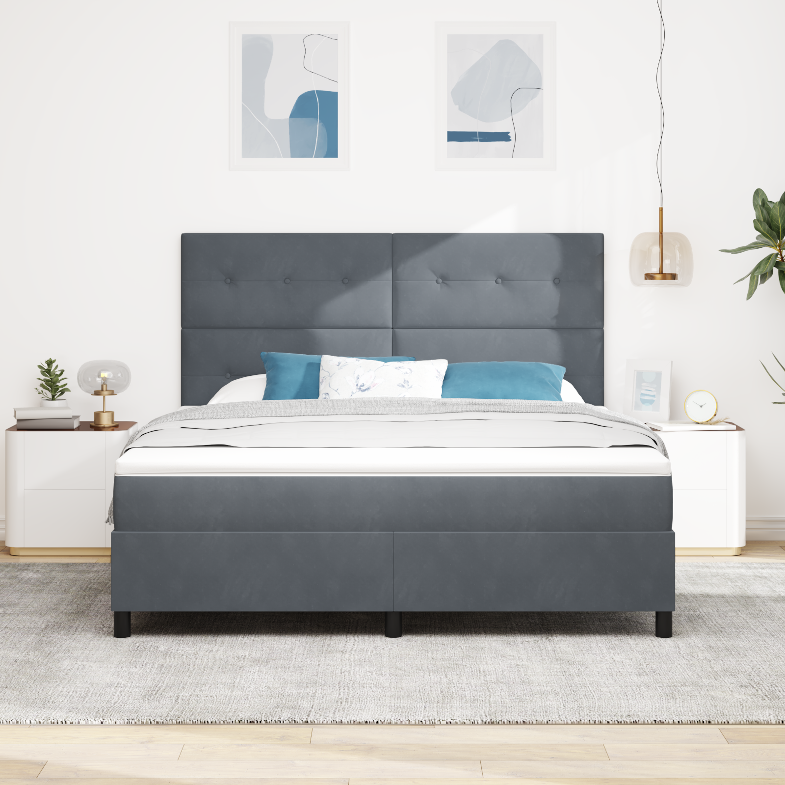 Bäddfjäder med huvudgavel Mörkgrå 180 x 200 cm Sammet