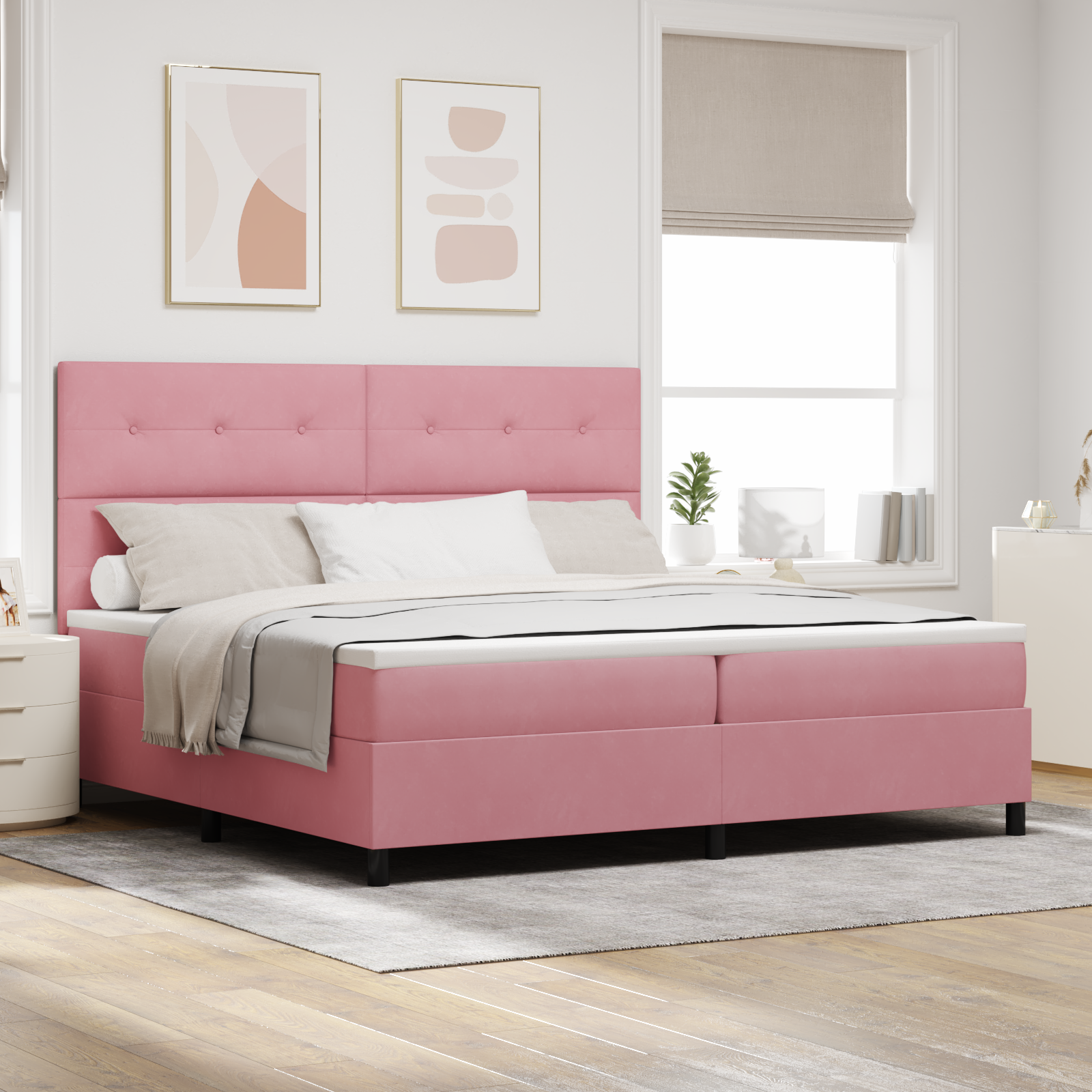 Bäddfjäder med huvudgavel Rosa 200 x 200 cm Sammet