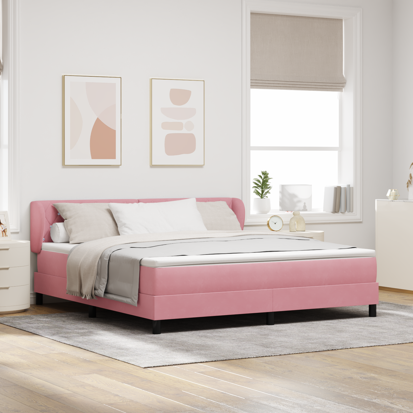 Bäddfjäder med huvudgavel Rosa 180 x 200 cm Sammet