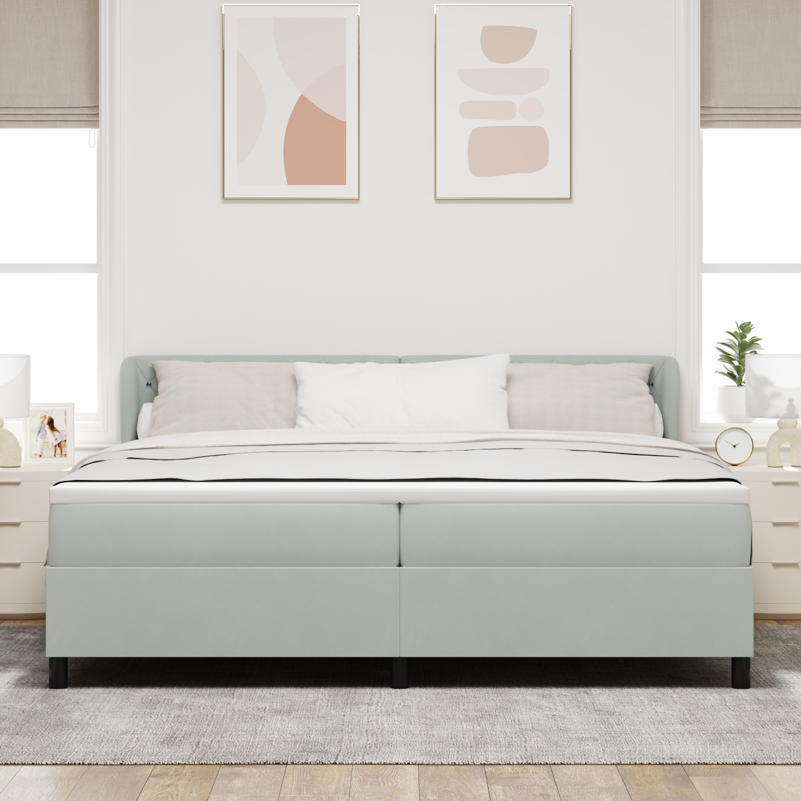 Bäddfjäder med madrass Ljusgrå 200 x 200 cm Sammet