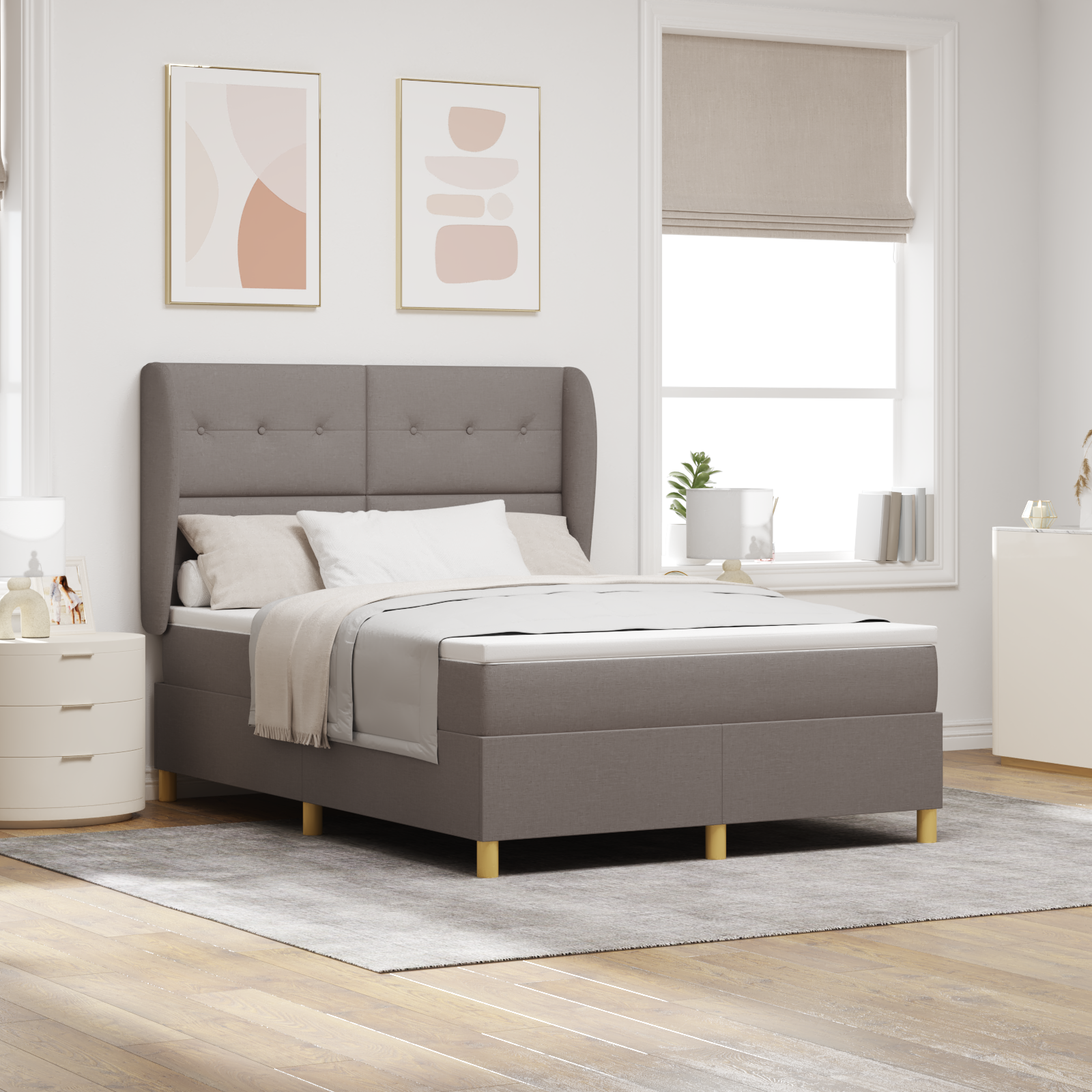 Bäddfjäder med huvudgavel Taupe 200 x 140 cm tyg