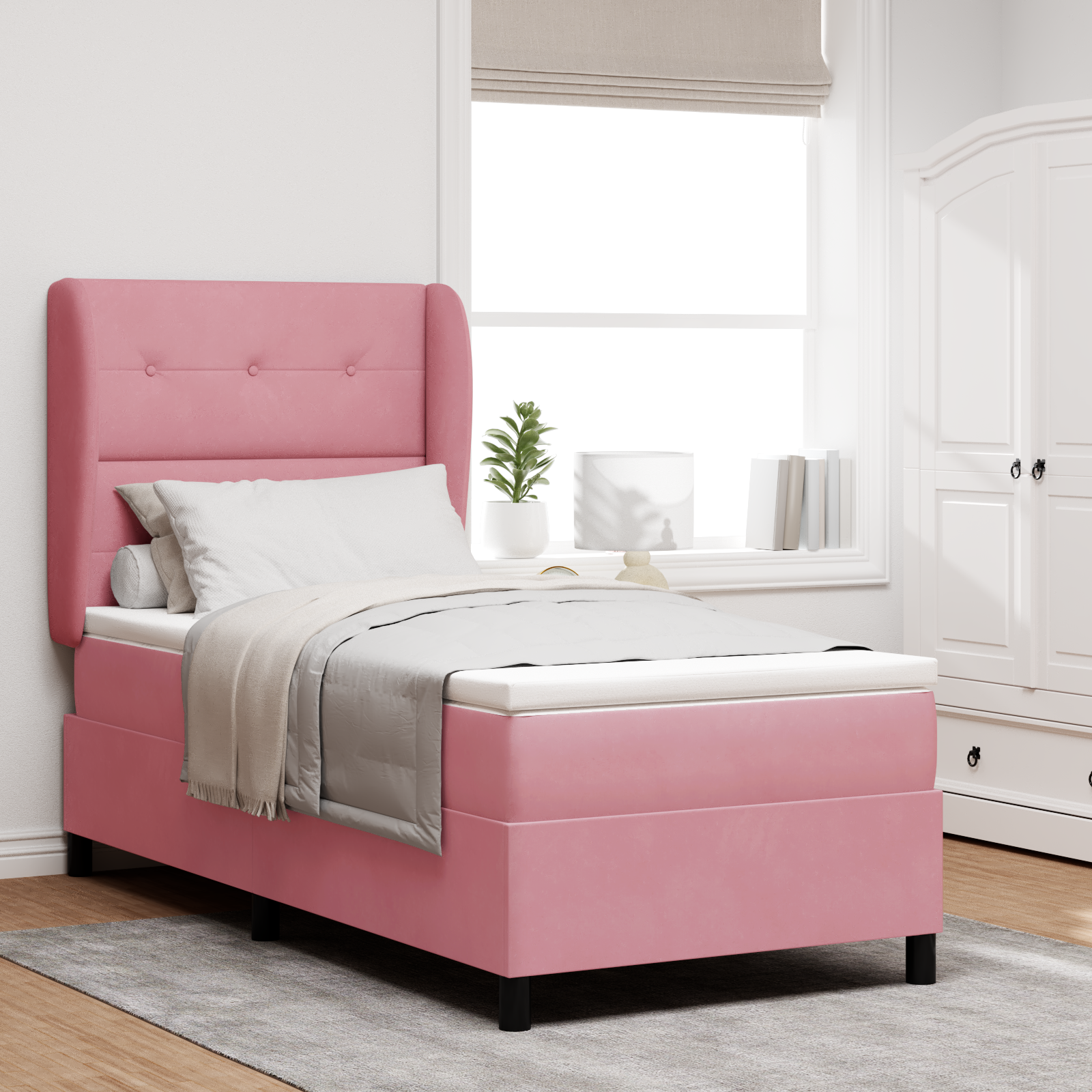 Bäddfjäder med huvudgavel Rosa 200 x 90 cm Sammet