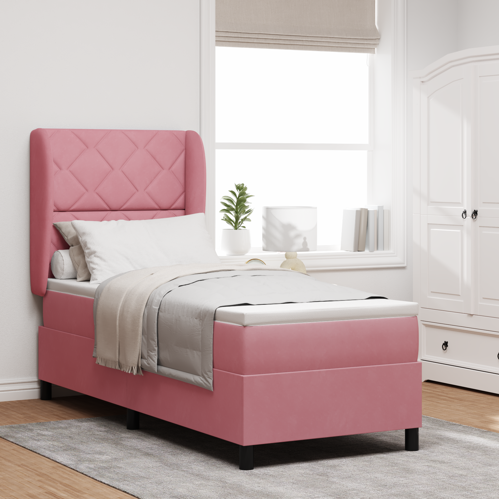 Bäddfjäder med huvudgavel Rosa 200 x 80 cm Sammet
