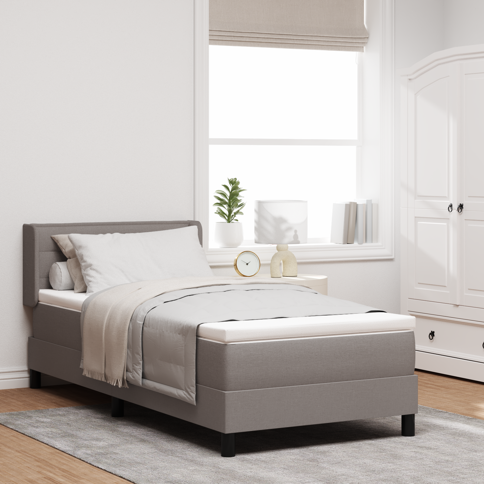 Bäddfjäder med huvudgavel Taupe 200 x 90 cm tyg