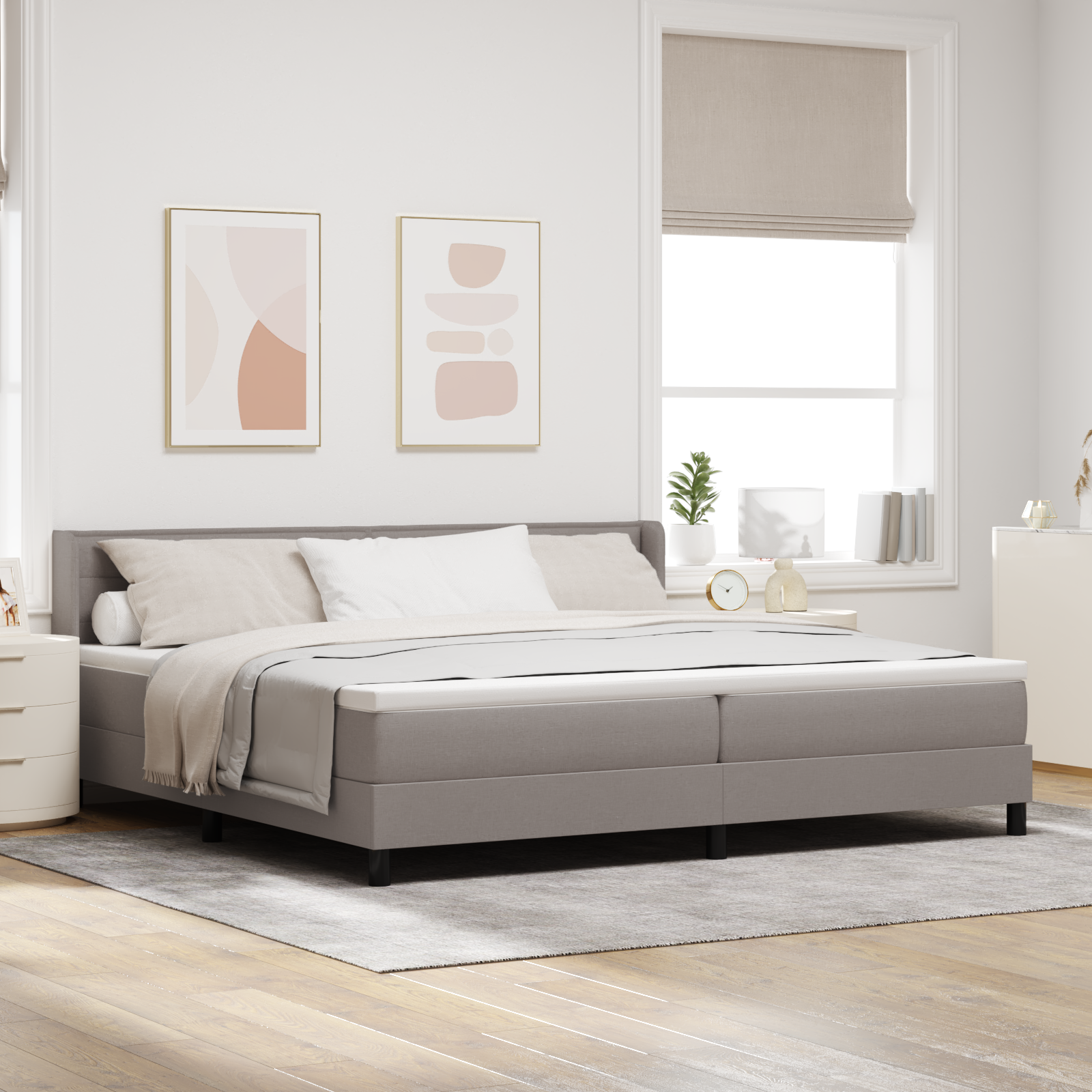 Bäddfjäder med huvudgavel Taupe 200 x 200 cm tyg