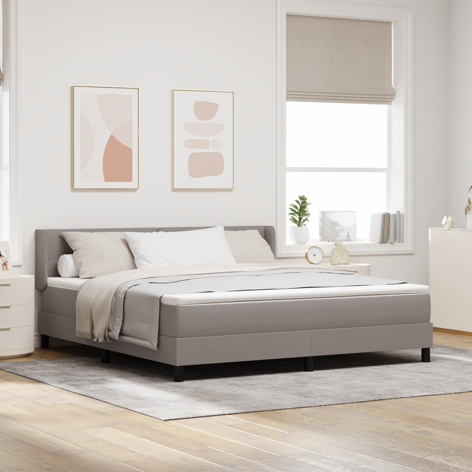 Bäddfjäder med huvudgavel Taupe 200 x 180 cm tyg