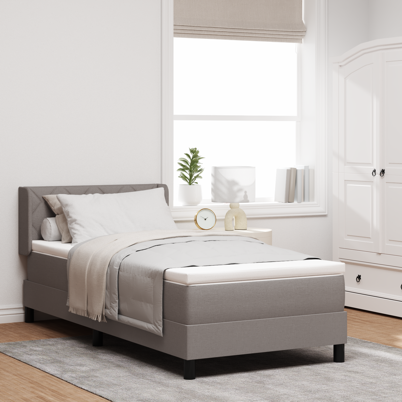 Bäddfjäder med huvudgavel Taupe 190 x 90 cm tyg