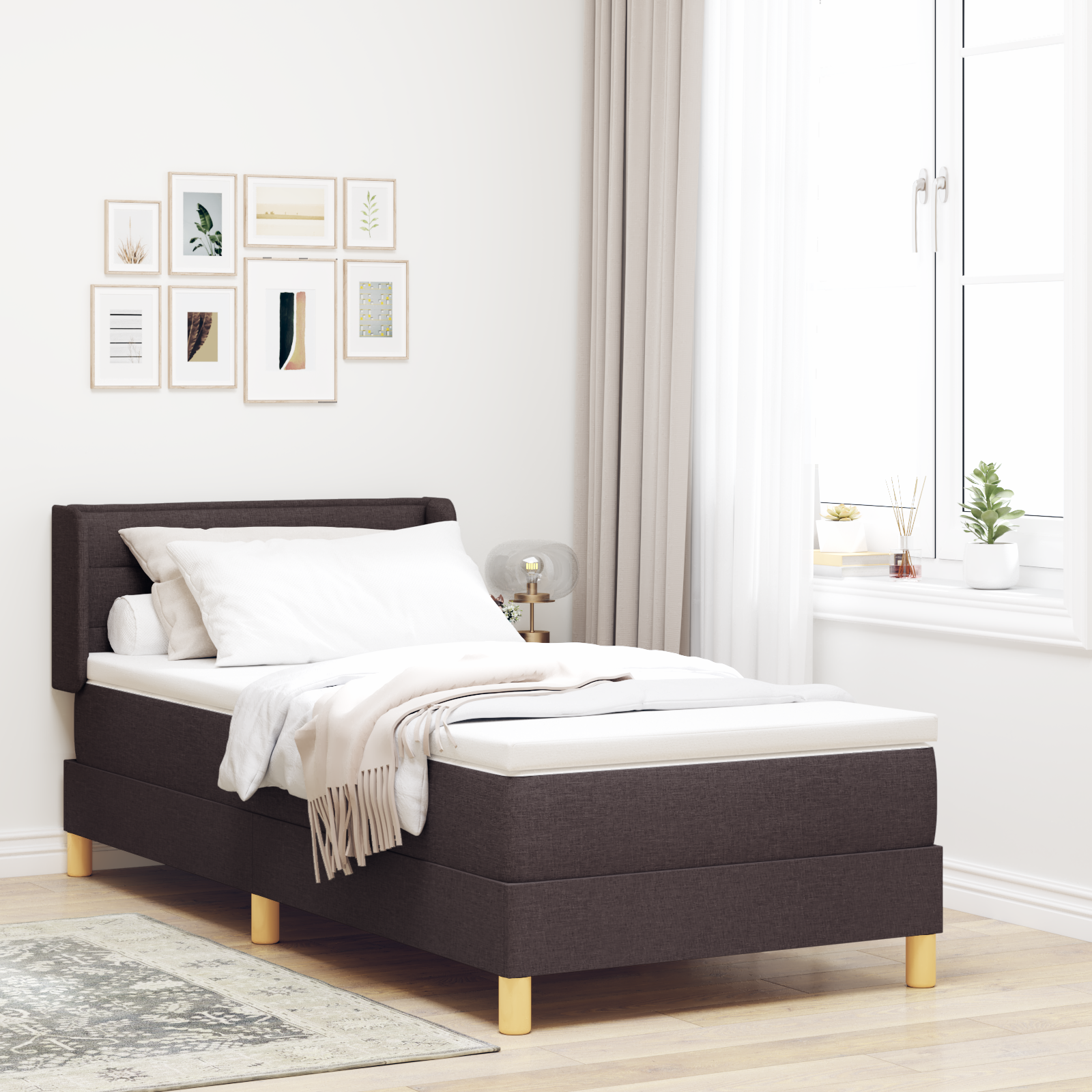 Bäddfjäder med madrass med huvudgavel Mörkbrun 190 x 90 cm tyg