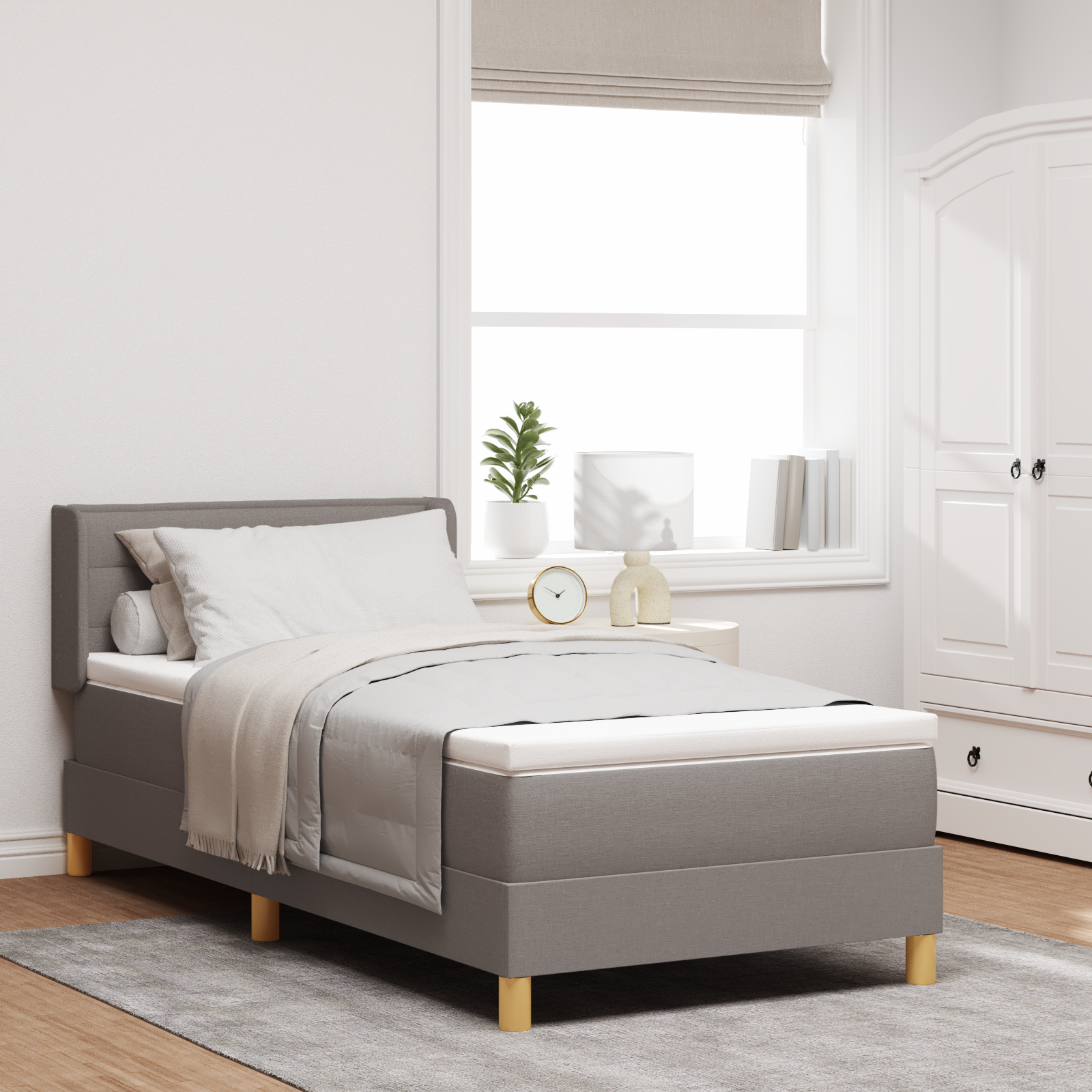 Bäddfjäder med madrass med huvudgavel Taupe 190 x 90 cm tyg