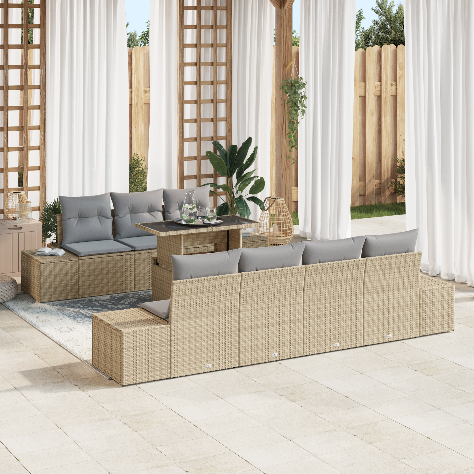 Soffset med kudde 8 pcs Beige och Ljusgrå konstrotting