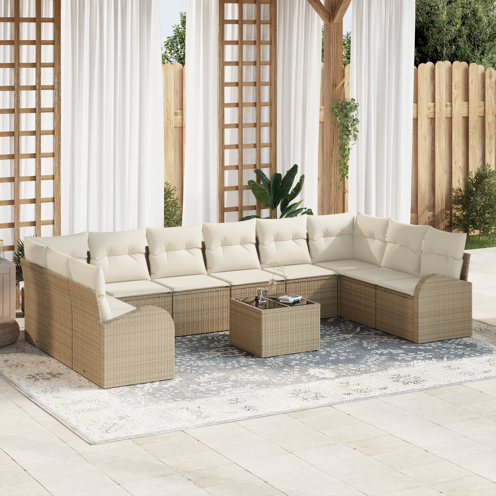 Trädgårdsoffset 11 pcs Beige och gräddfärgad konstrotting