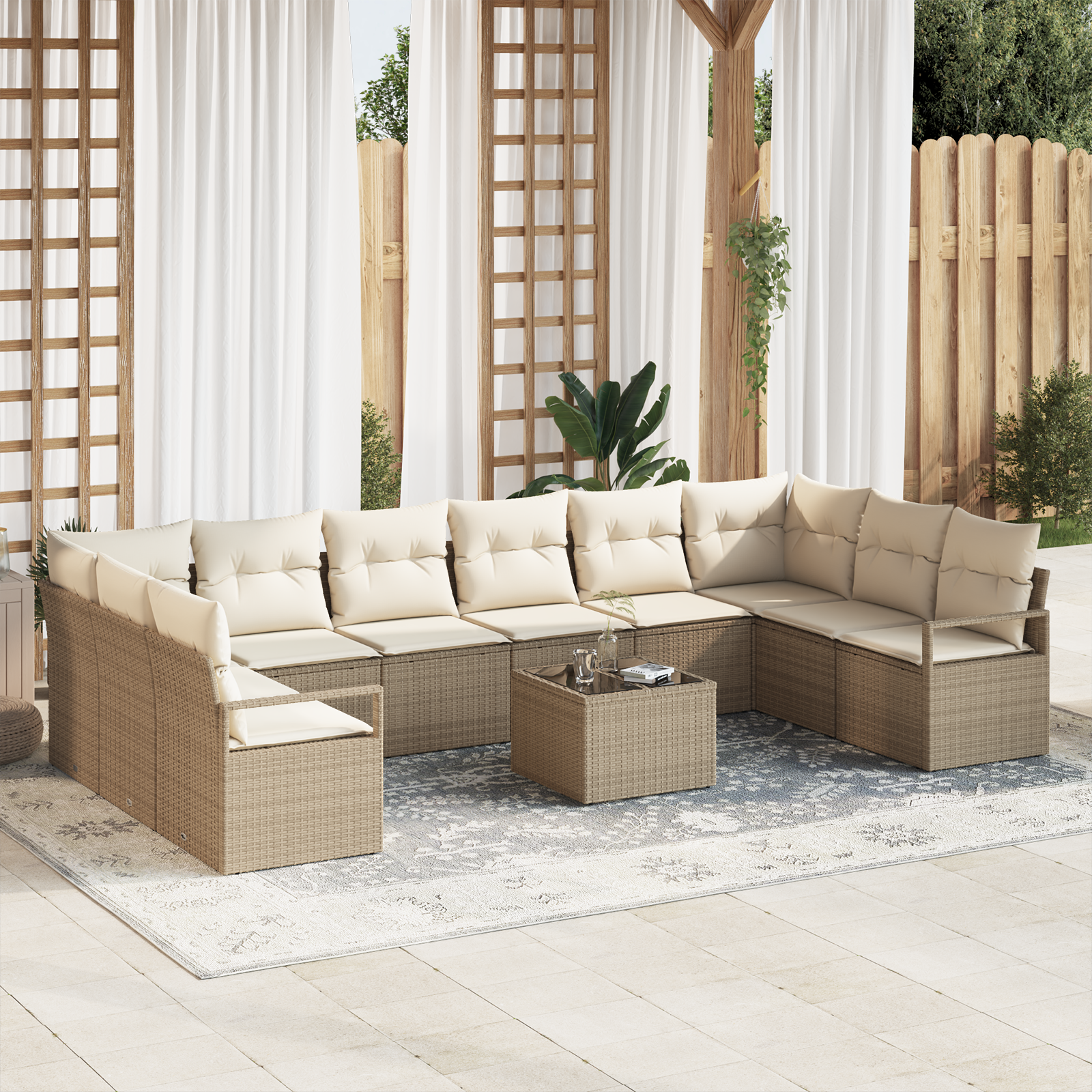 Trädgårdsoffset 11 pcs Beige och gräddfärgad konstrotting