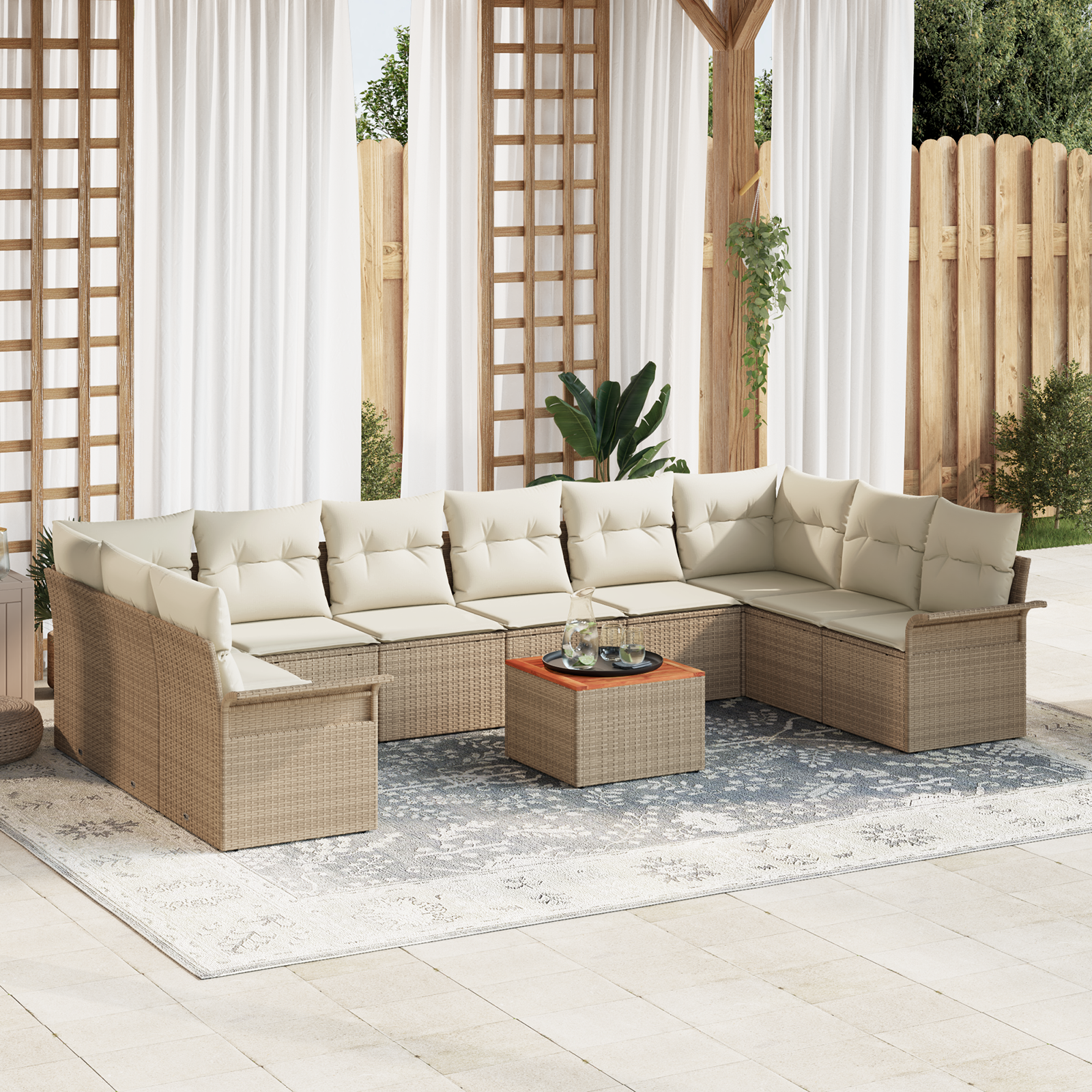 Trädgårdsoffset 11 pcs Beige och gräddfärgad konstrotting
