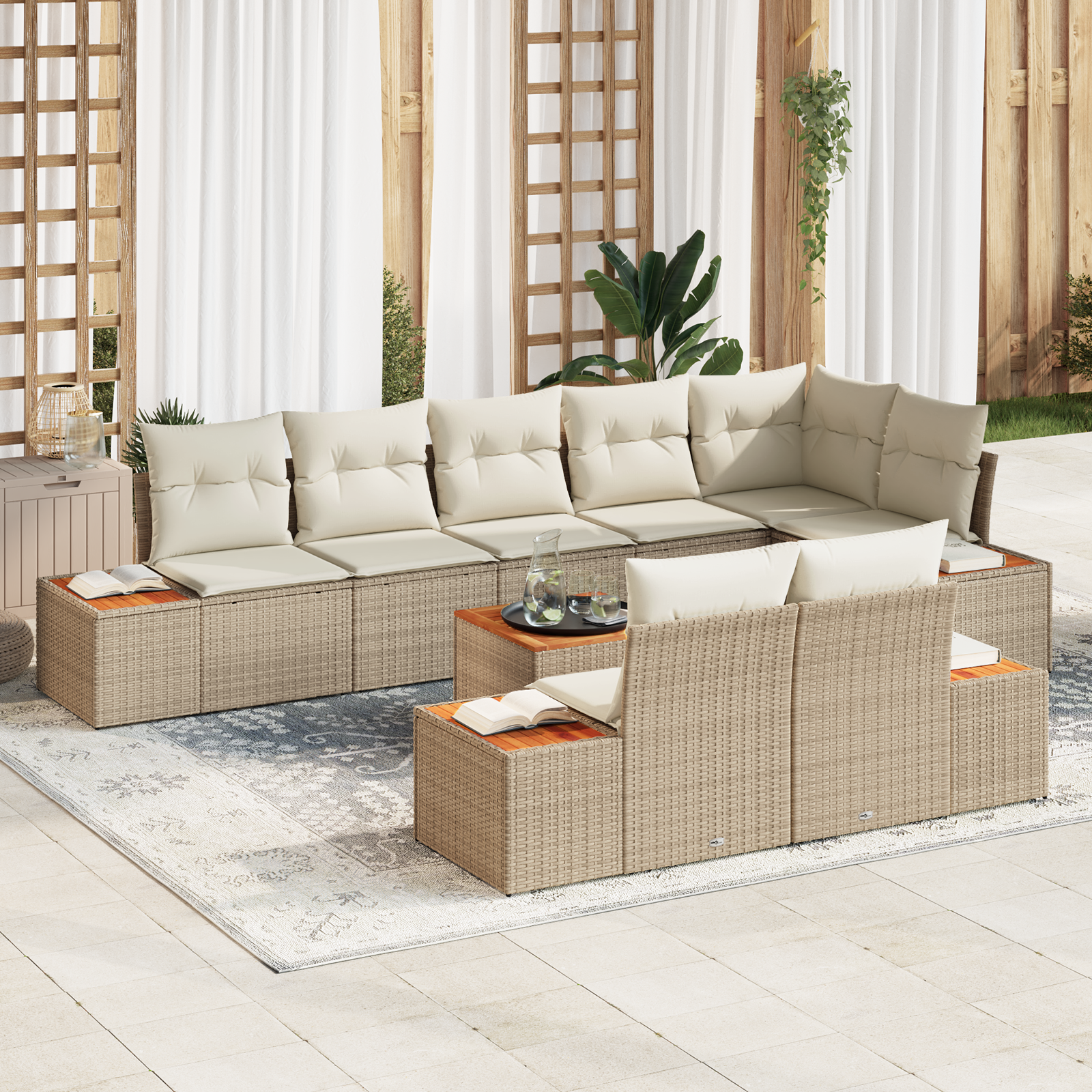 Trädgårdsoffset 8 pcs Beige och gräddfärgad Polyrattan
