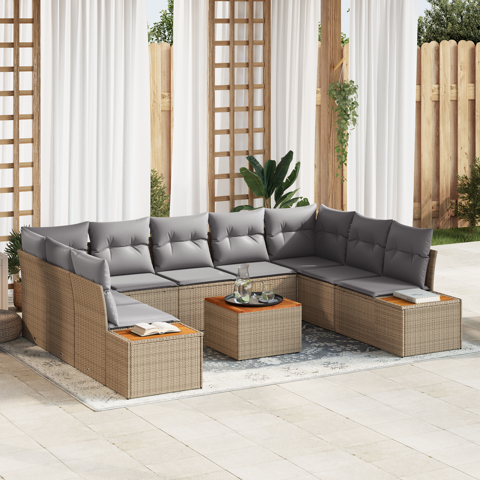 Trädgårdsoffset med kudde 5 pcs Beige och Ljusgrå Polyrattan