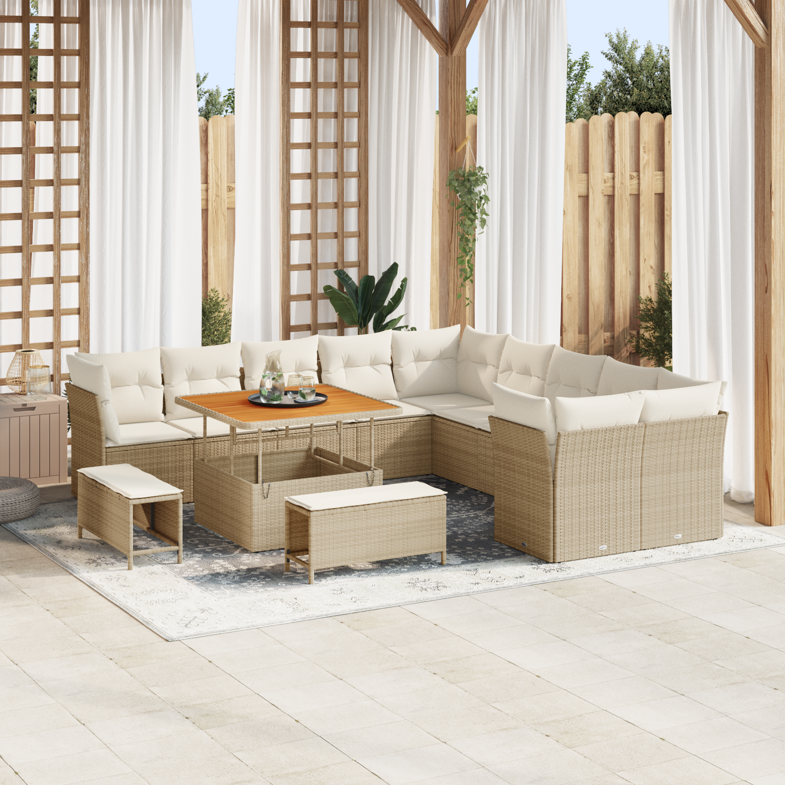 Trädgårdsoffset 13 pcs Beige och gräddfärgad konstrotting