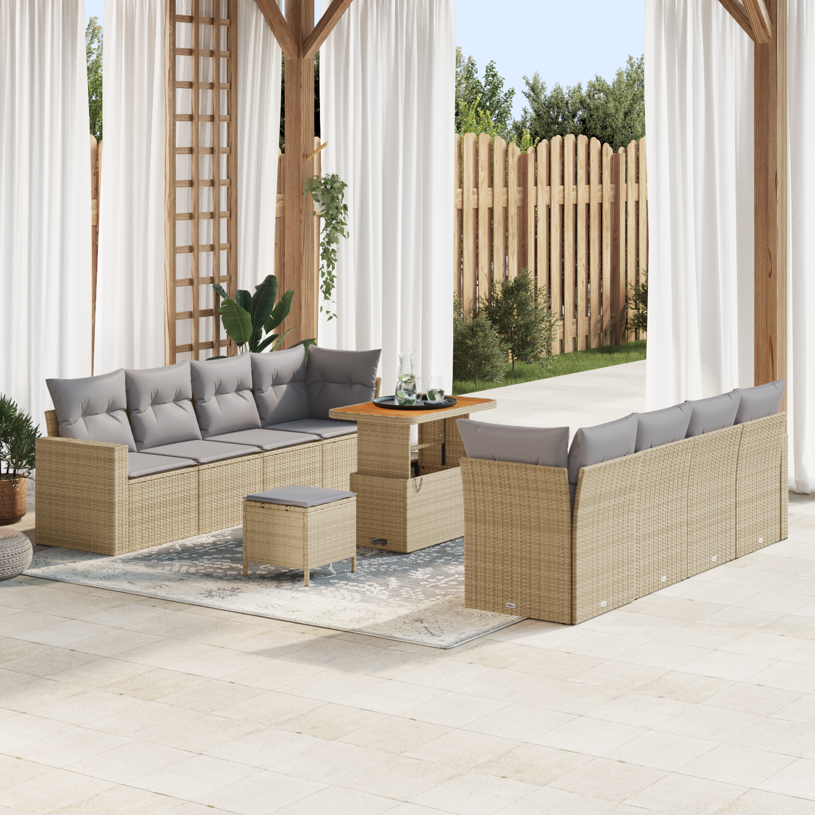 Trädgårdsoffset med kudde 12 pcs Beige och Ljusgrå konstrotting