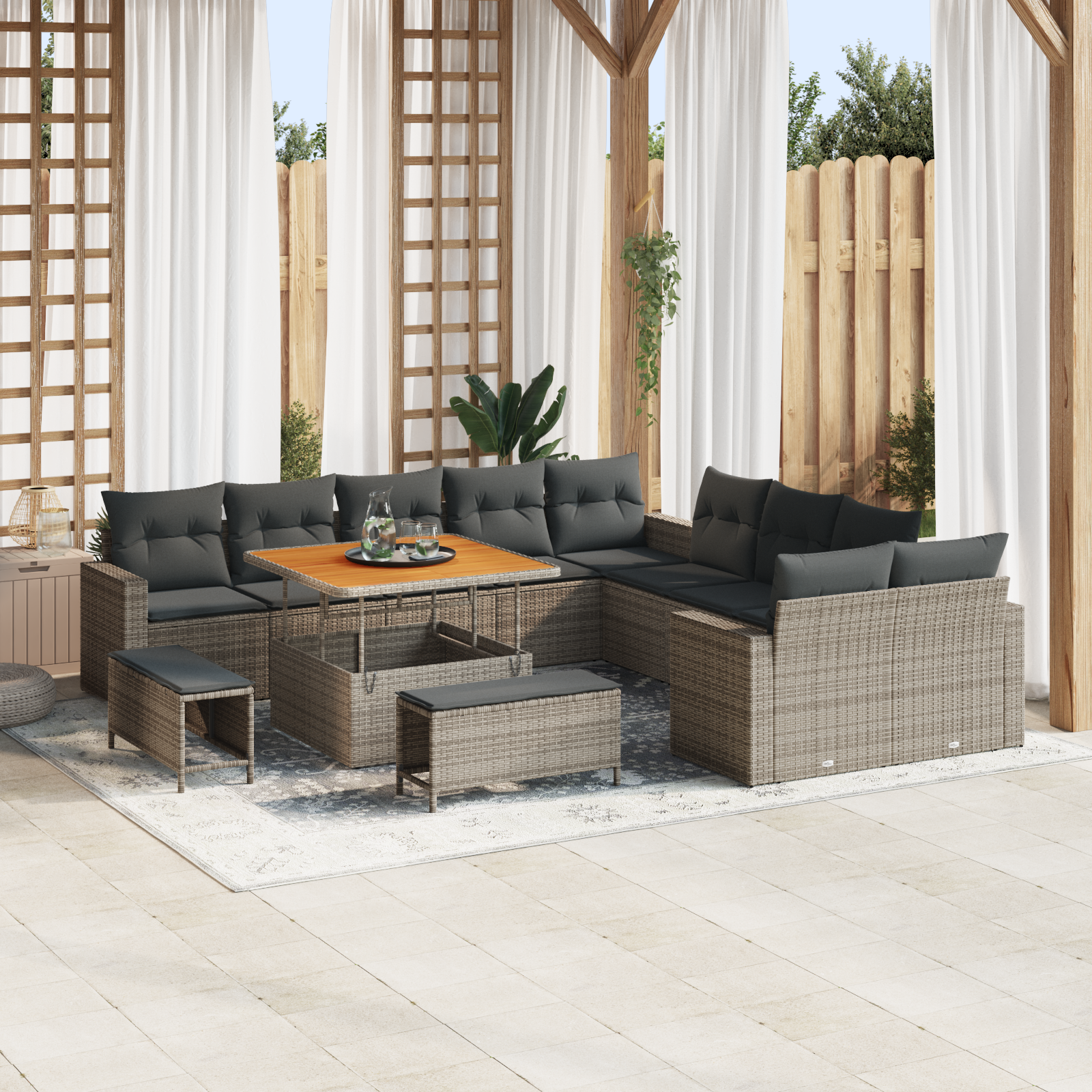Trädgårdsoffset med kudde 17 pcs Grå konstrotting