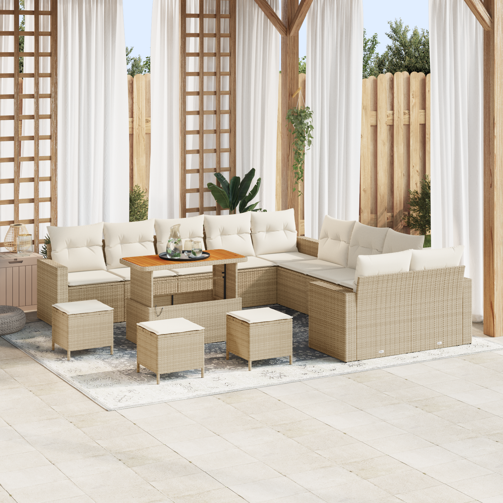 Trädgårdsoffset 18 pcs Beige och gräddfärgad konstrotting