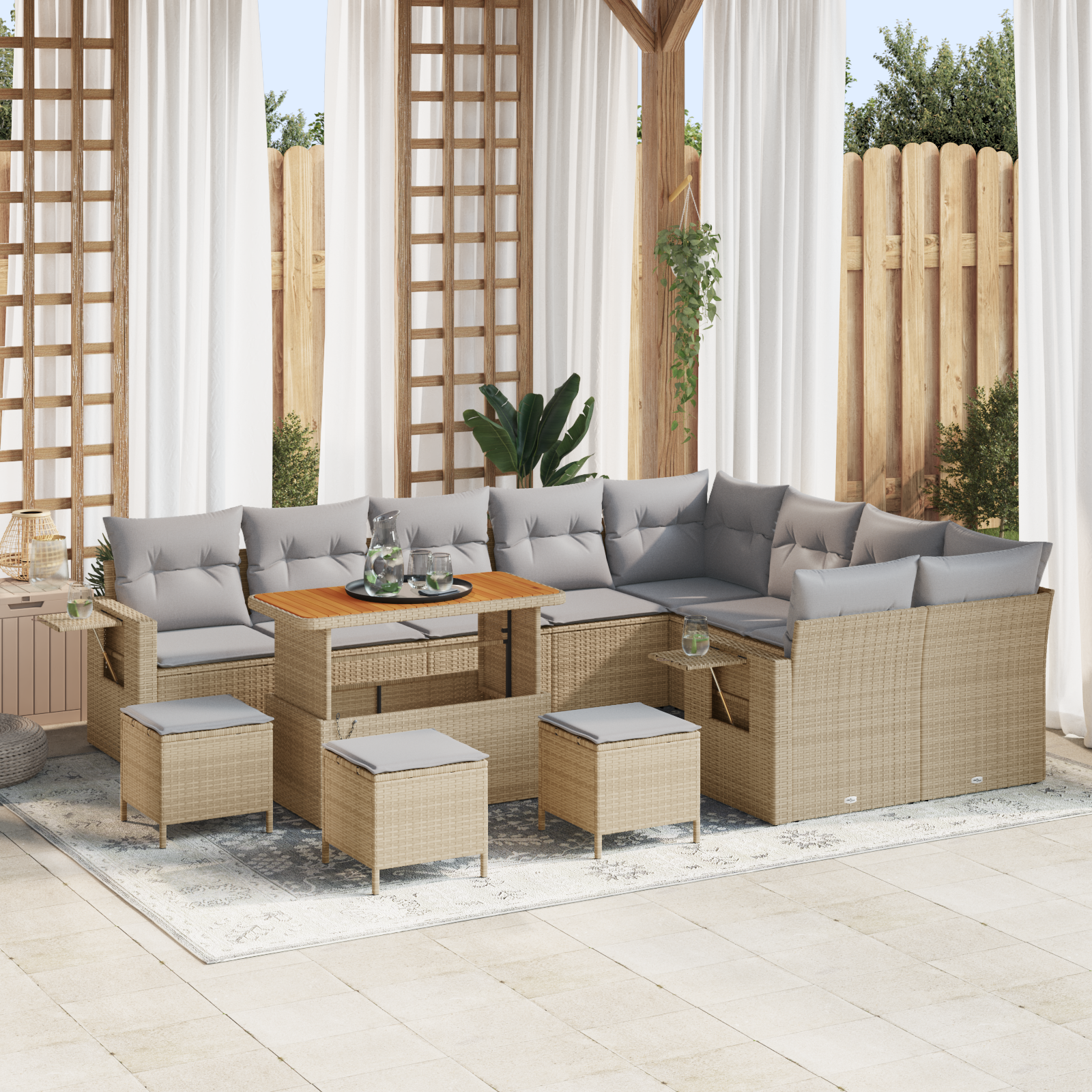 Trädgårdsoffset med kudde 13 pcs Beige och Ljusgrå konstrotting