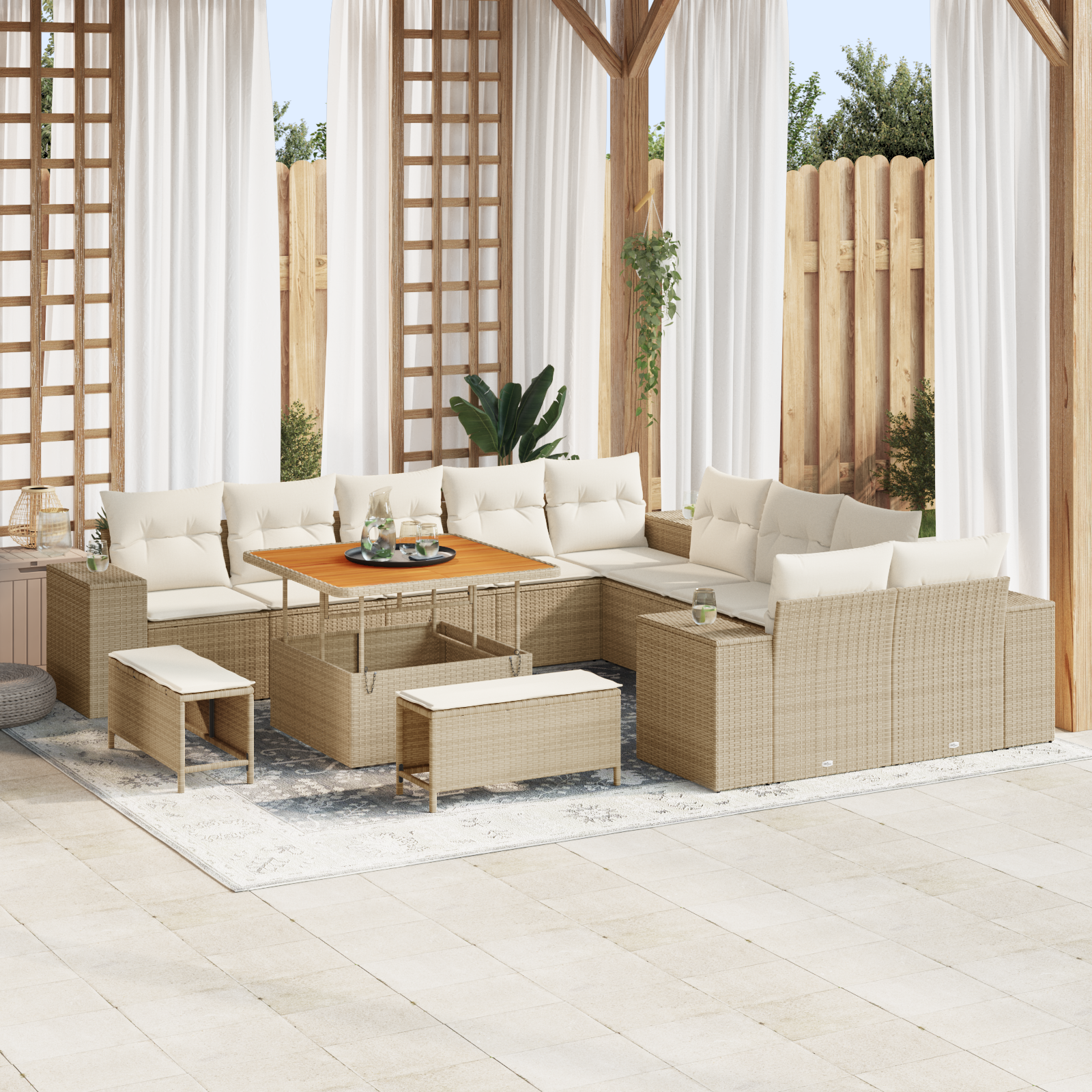 Trädgårdsoffset 13 pcs Beige och gräddfärgad konstrotting