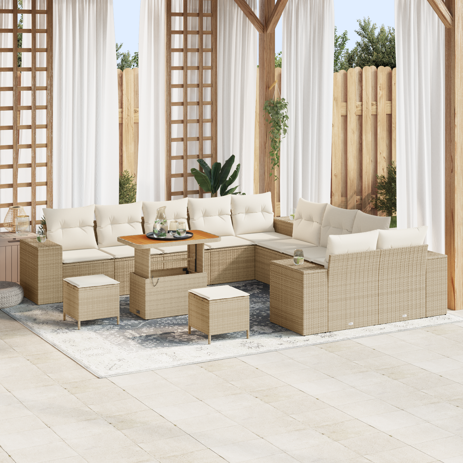 Trädgårdsoffset 13 pcs Beige och gräddfärgad konstrotting