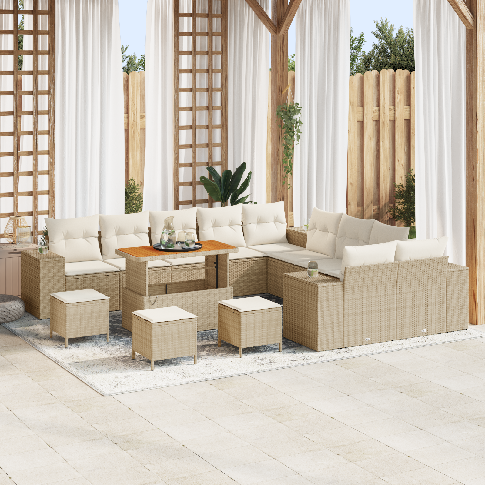 Trädgårdsoffset 14 pcs Beige och gräddfärgad konstrotting