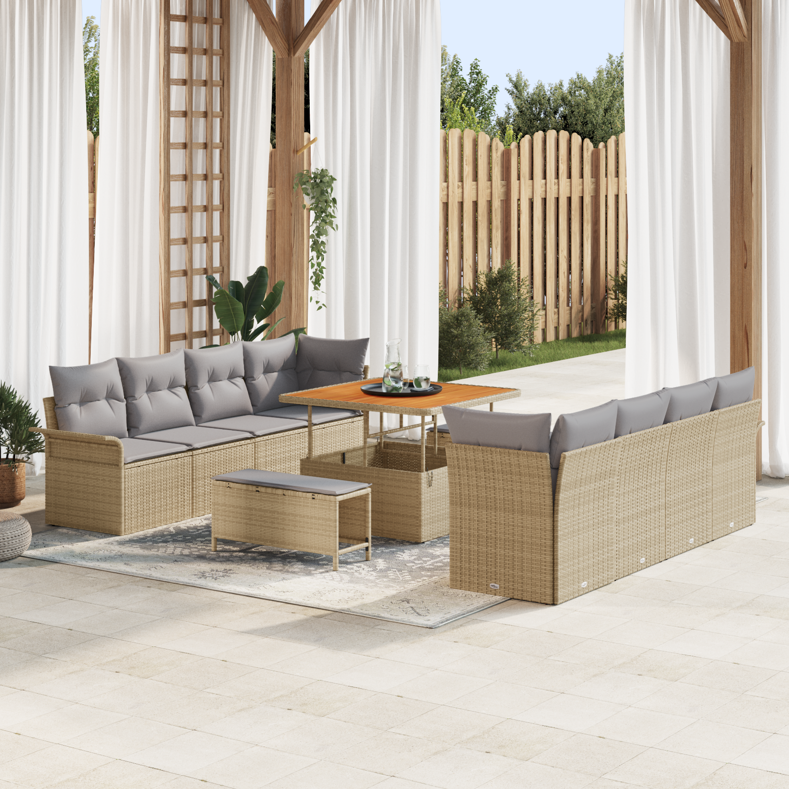 Trädgårdsoffset med kudde Beige och Ljusgrå 100 x 100 x 71 cm