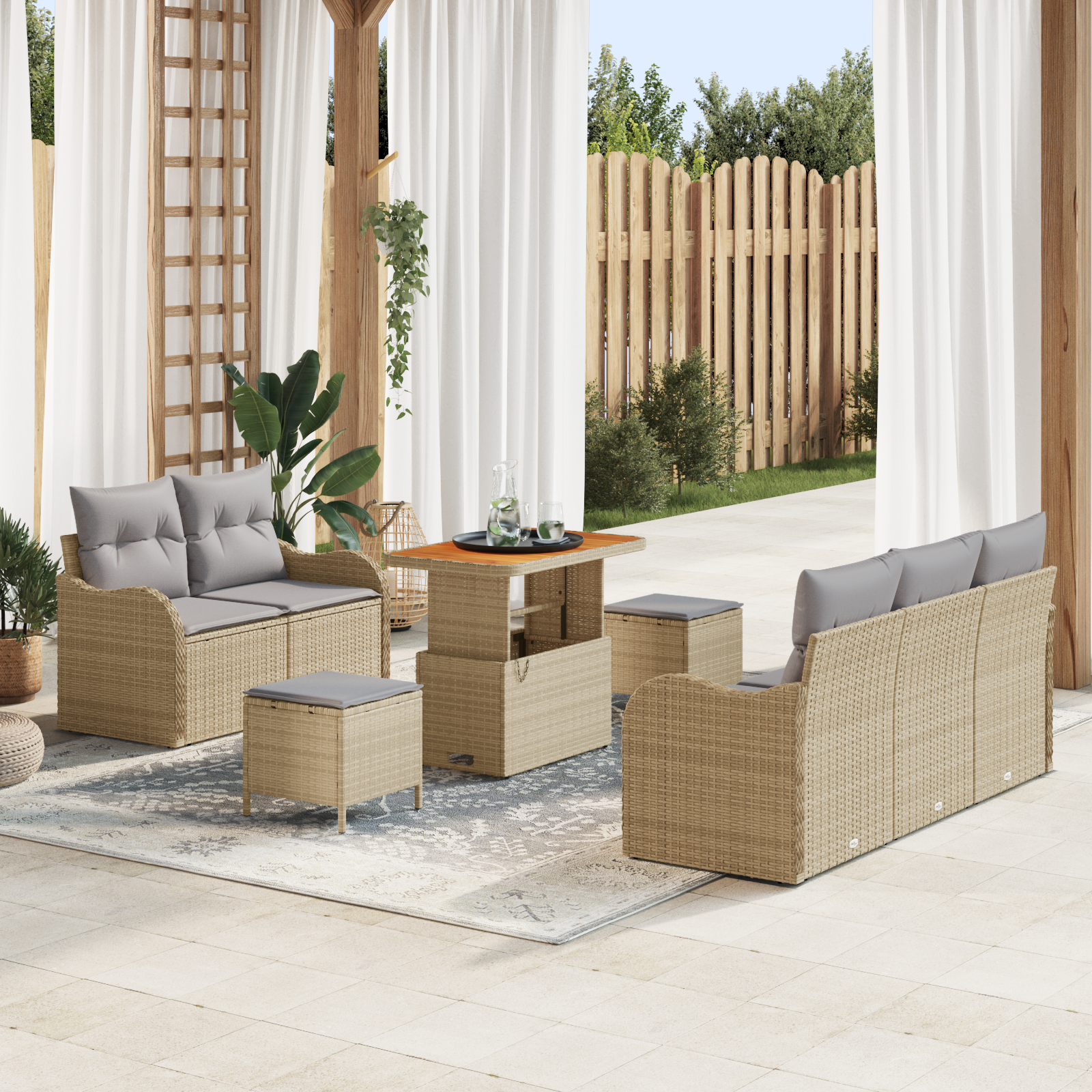 Trädgårdsoffset med kudde med lagring 8 pcs Beige och Ljusgrå