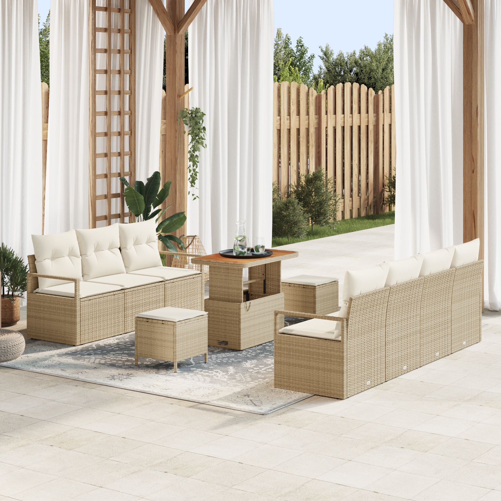 Trädgårdsoffset med kudde 10 pcs Beige och gräddfärgad