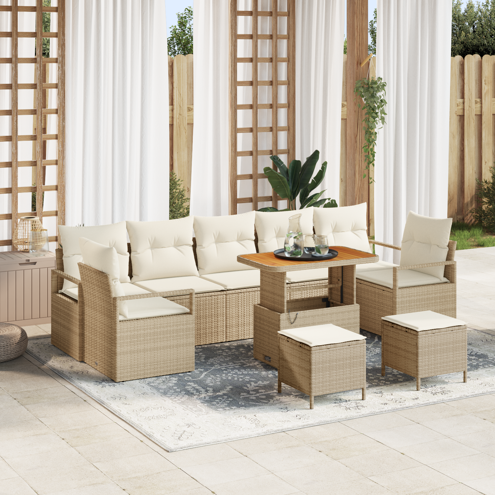Trädgårdsoffset med kudde 10 pcs Beige och gräddfärgad