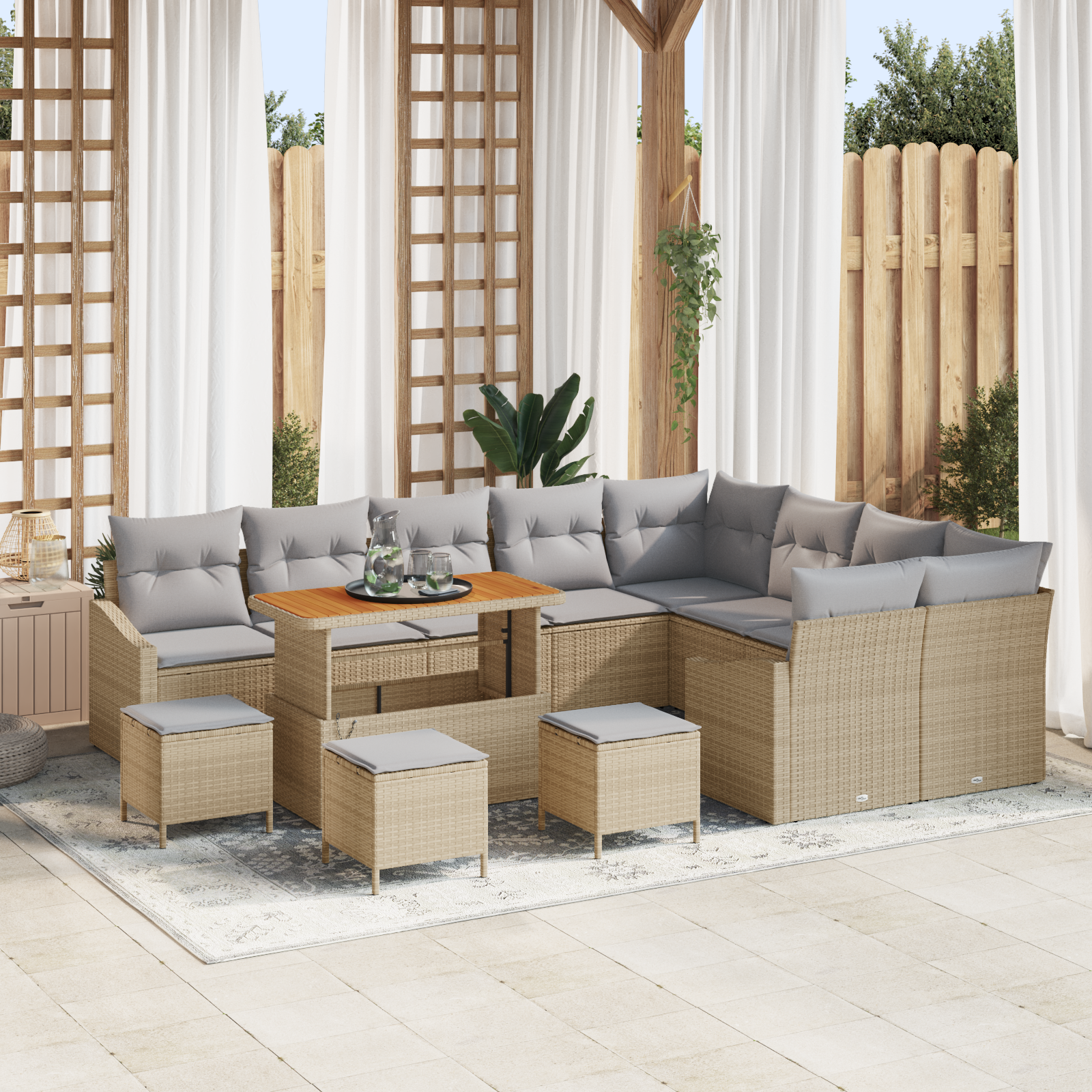 Trädgårdsoffset med kudde med lagring 13 pcs Beige Poly rattan