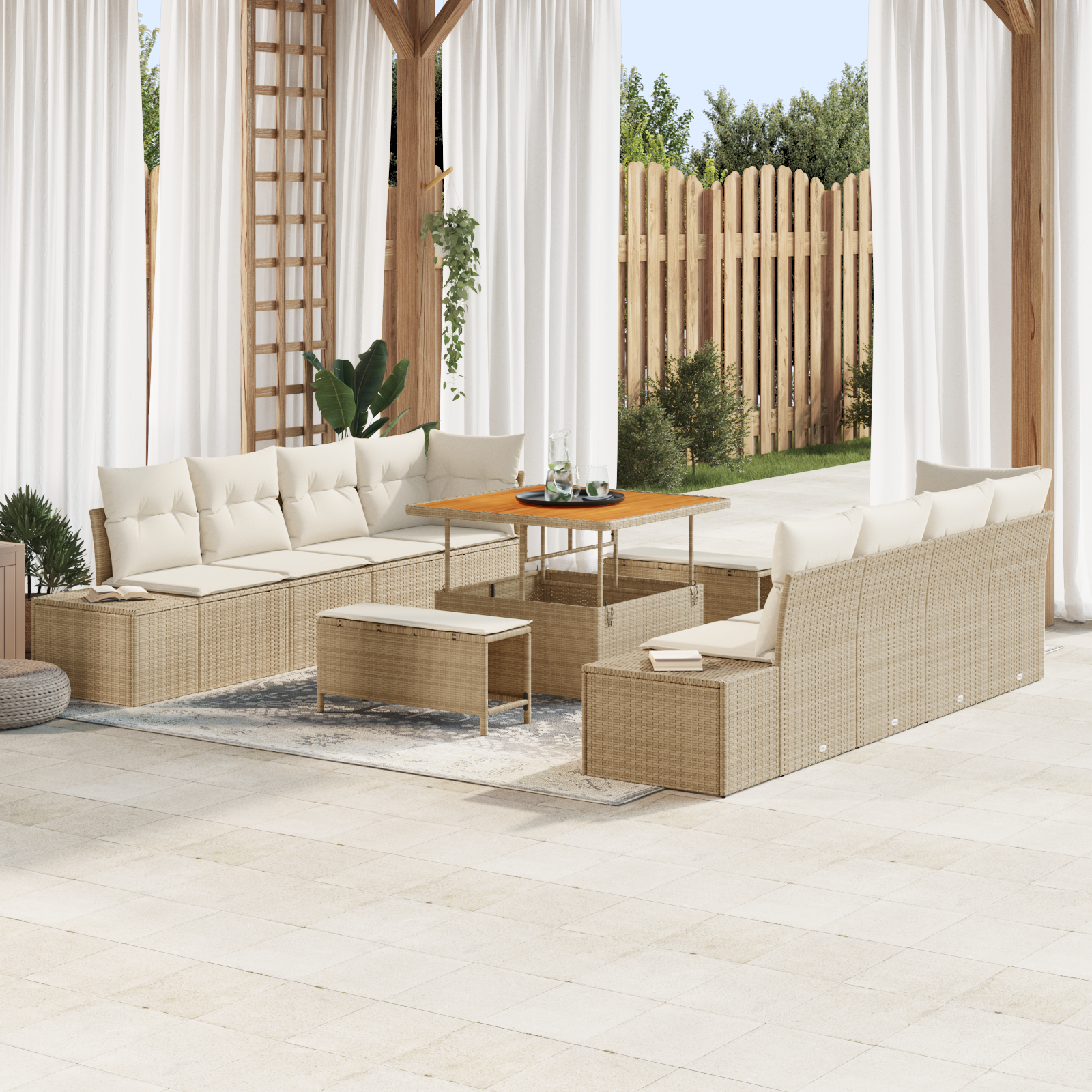 Trädgårdsoffset med kudde Beige 100 x 100 x 71 cm Poly rattan