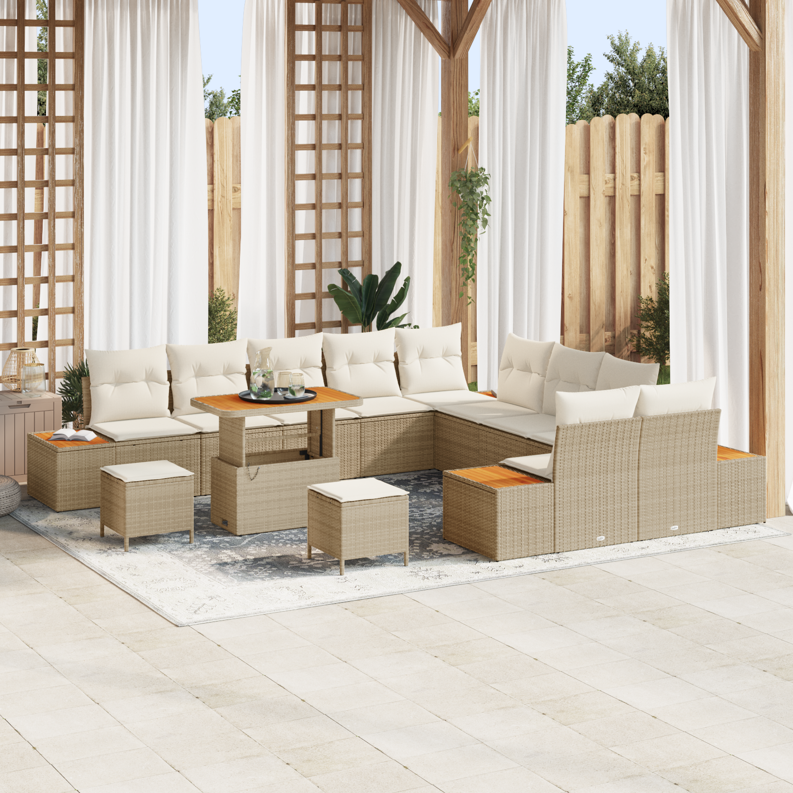 Trädgårdsoffset med kudde med lagring 13 pcs Beige Poly rattan