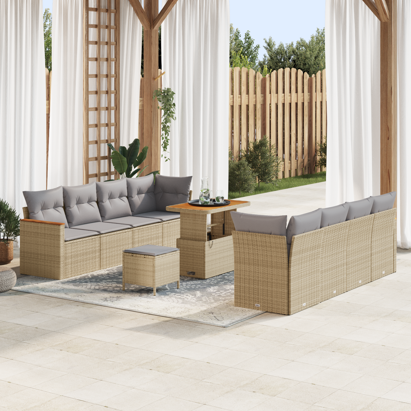 Trädgårdsoffset med kudde 12 pcs Beige konstrotting
