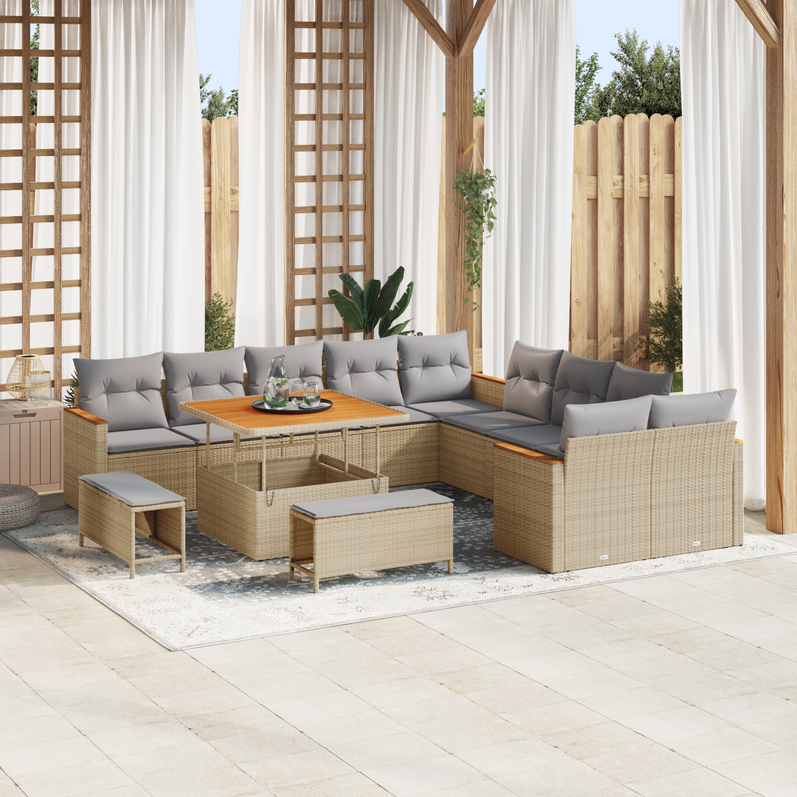 Trädgårdsoffset med kudde 13 pcs Beige konstrotting
