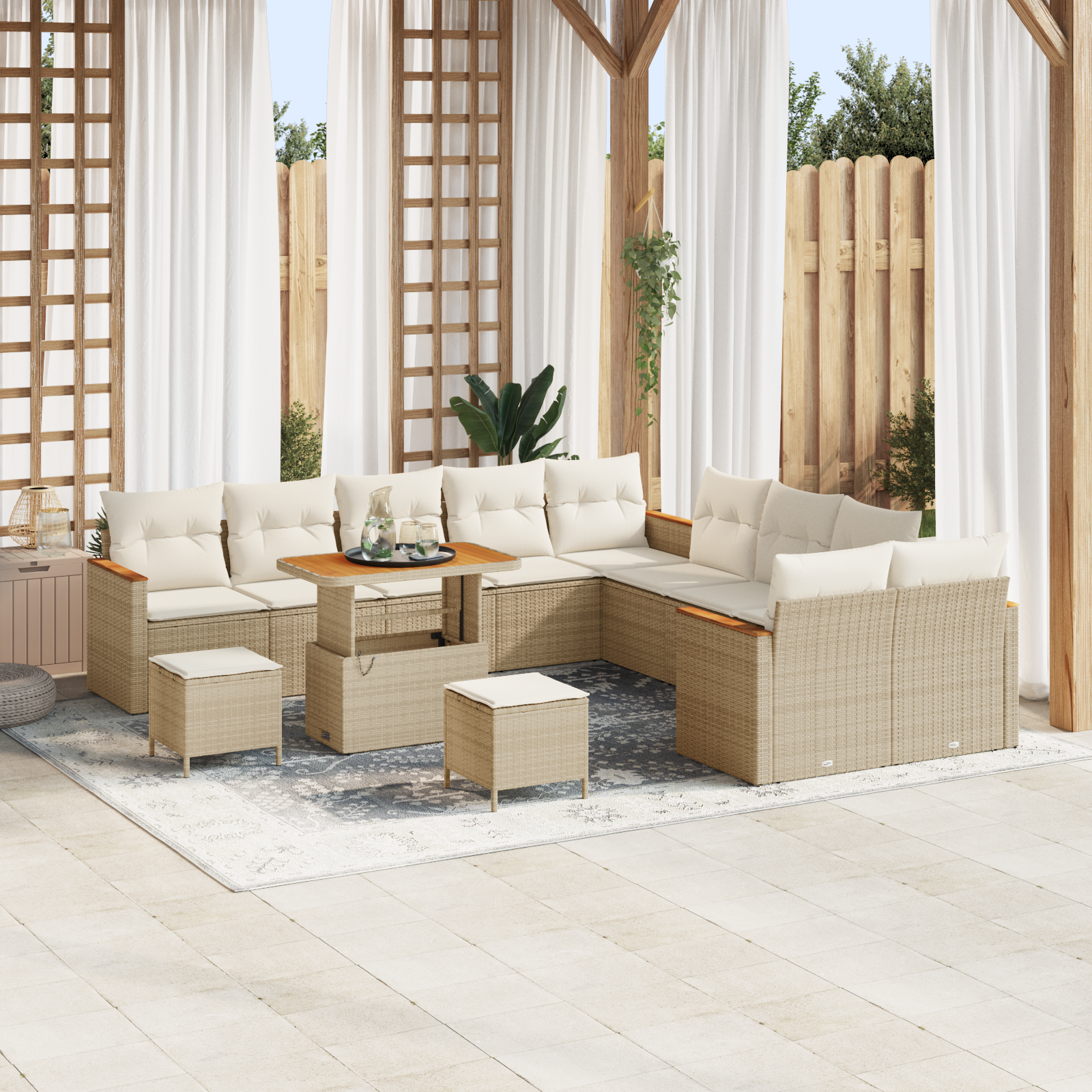 Trädgårdsoffset med kudde 13 pcs Beige konstrotting
