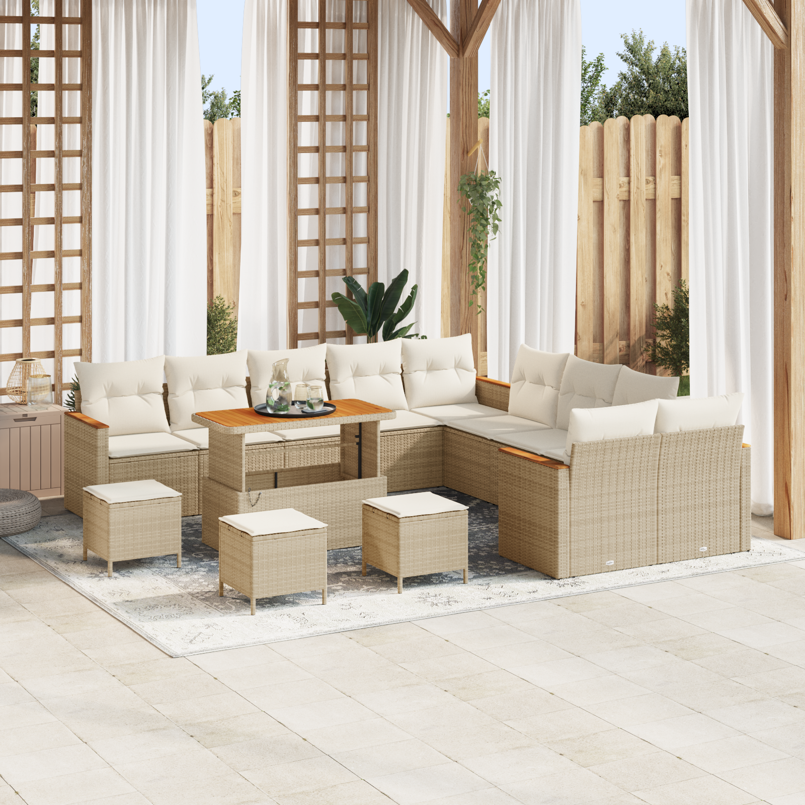 Trädgårdsoffset 18 pcs Beige och gräddfärgad konstrotting