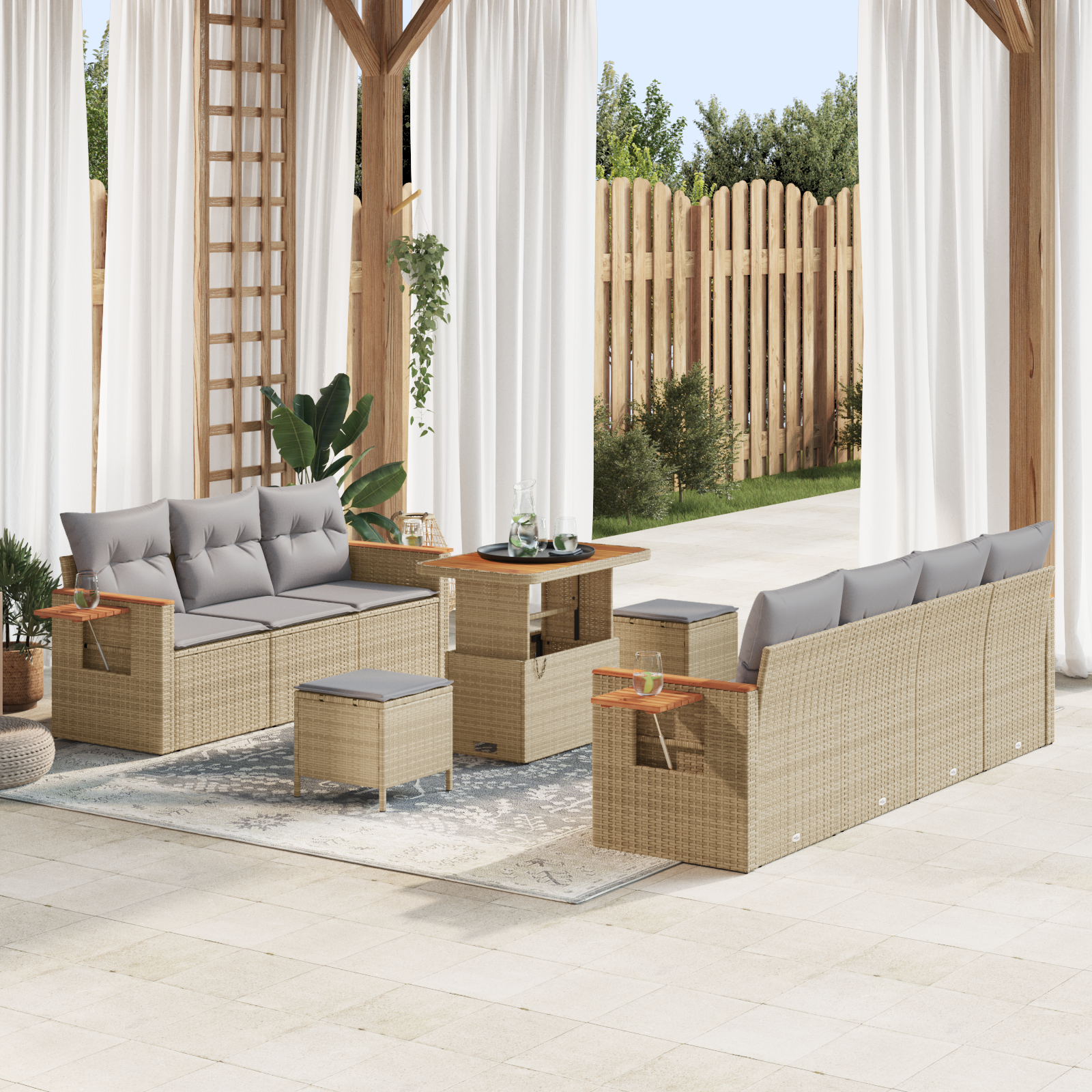 Trädgårdsoffset med kudde 13 pcs Beige och Ljusgrå konstrotting
