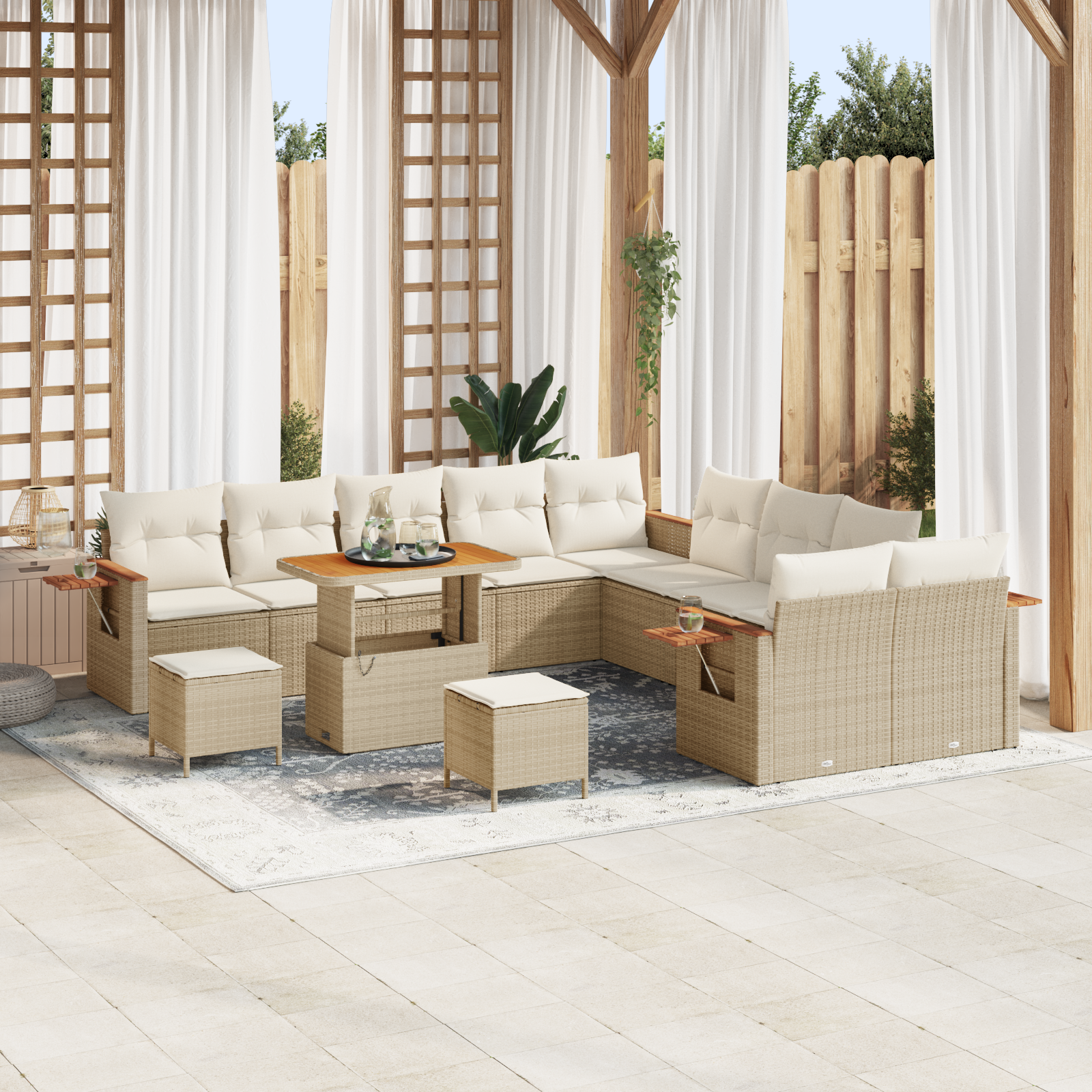 Trädgårdsoffset 17 pcs Beige och gräddfärgad konstrotting