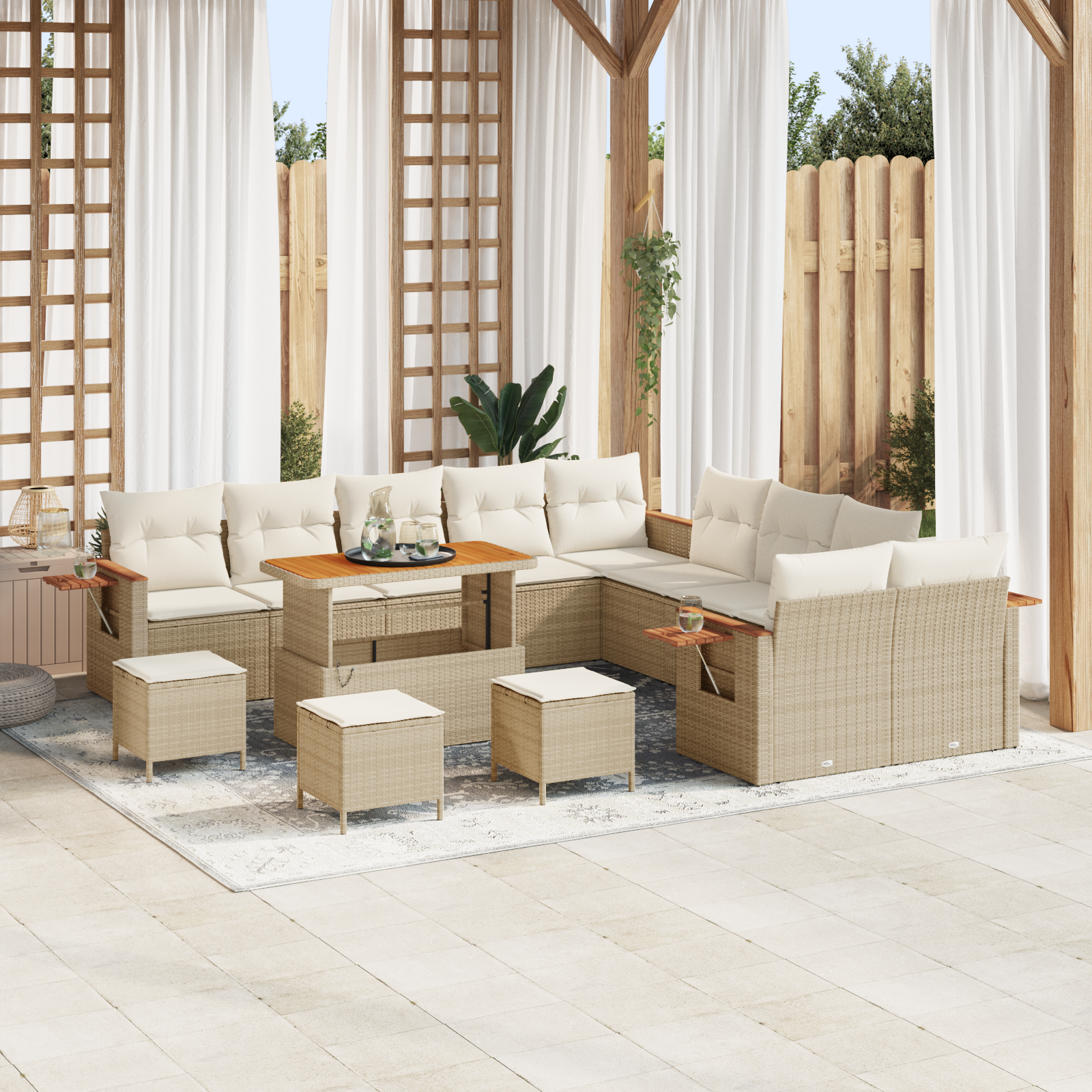 Trädgårdsoffset 18 pcs Beige och gräddfärgad konstrotting