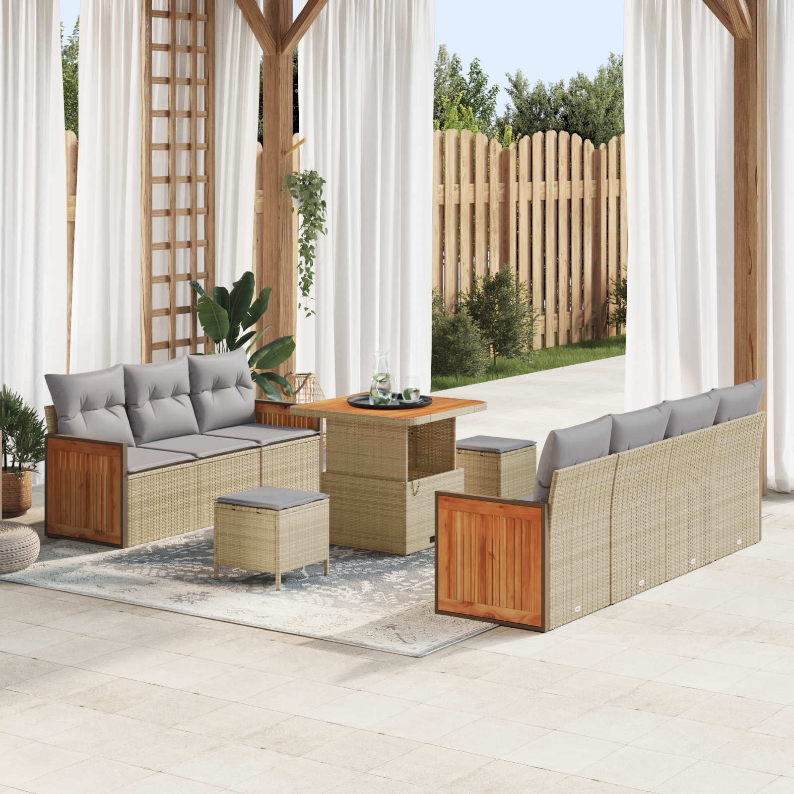 Trädgårdsoffset med kudde 13 pcs Beige och Ljusgrå konstrotting