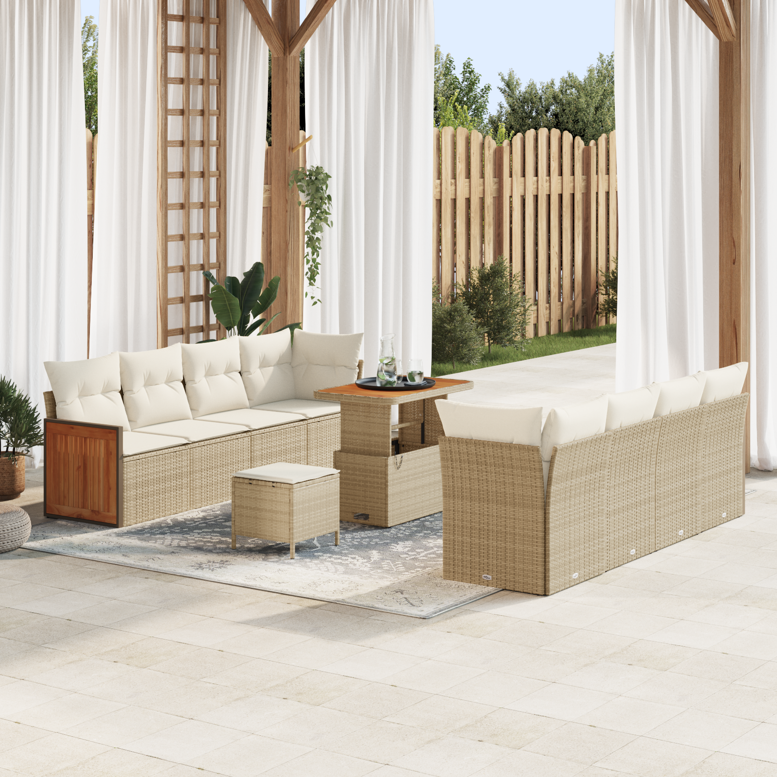 Trädgårdsoffset 12 pcs Beige och gräddfärgad konstrotting