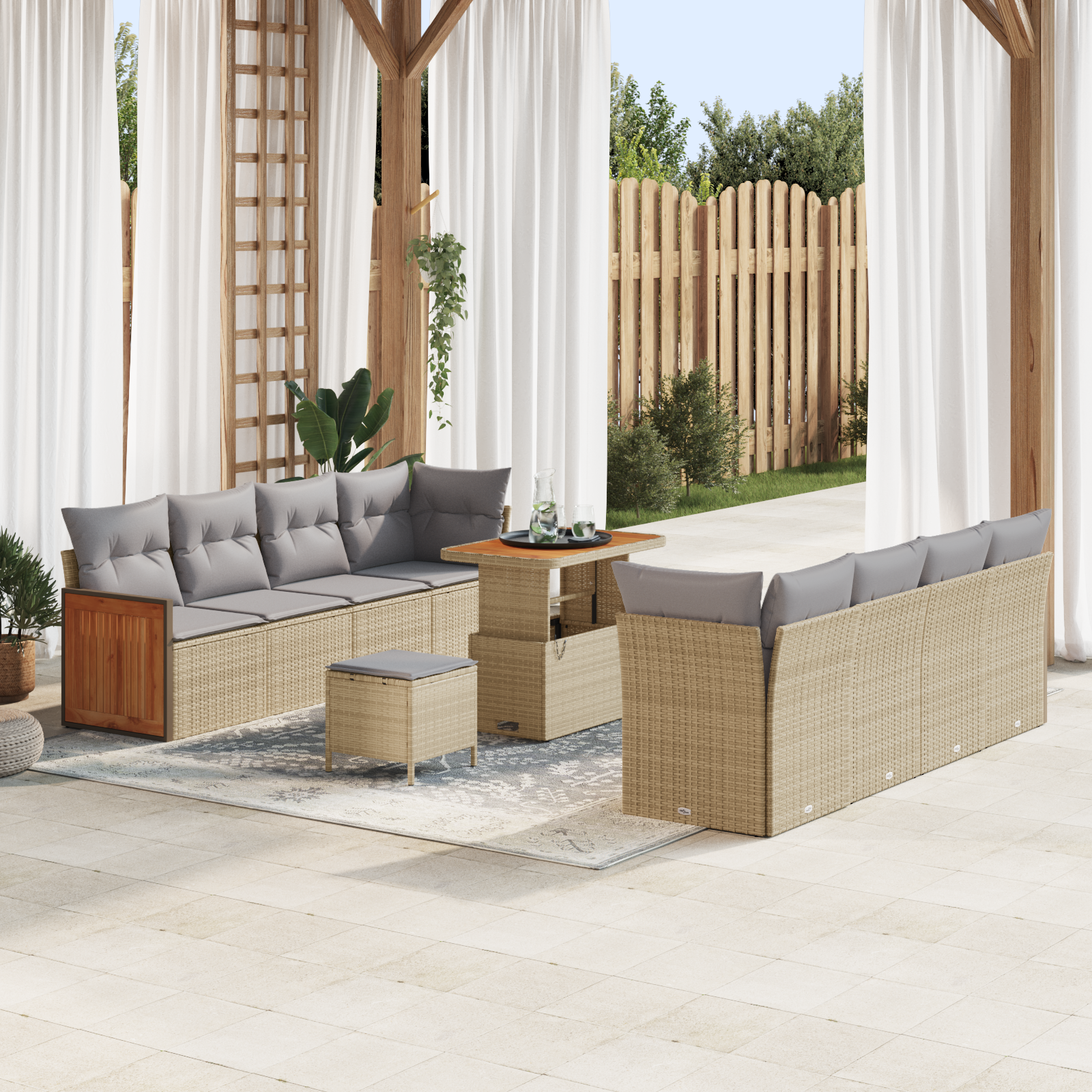 Trädgårdsoffset med kudde 12 pcs Beige och Ljusgrå konstrotting